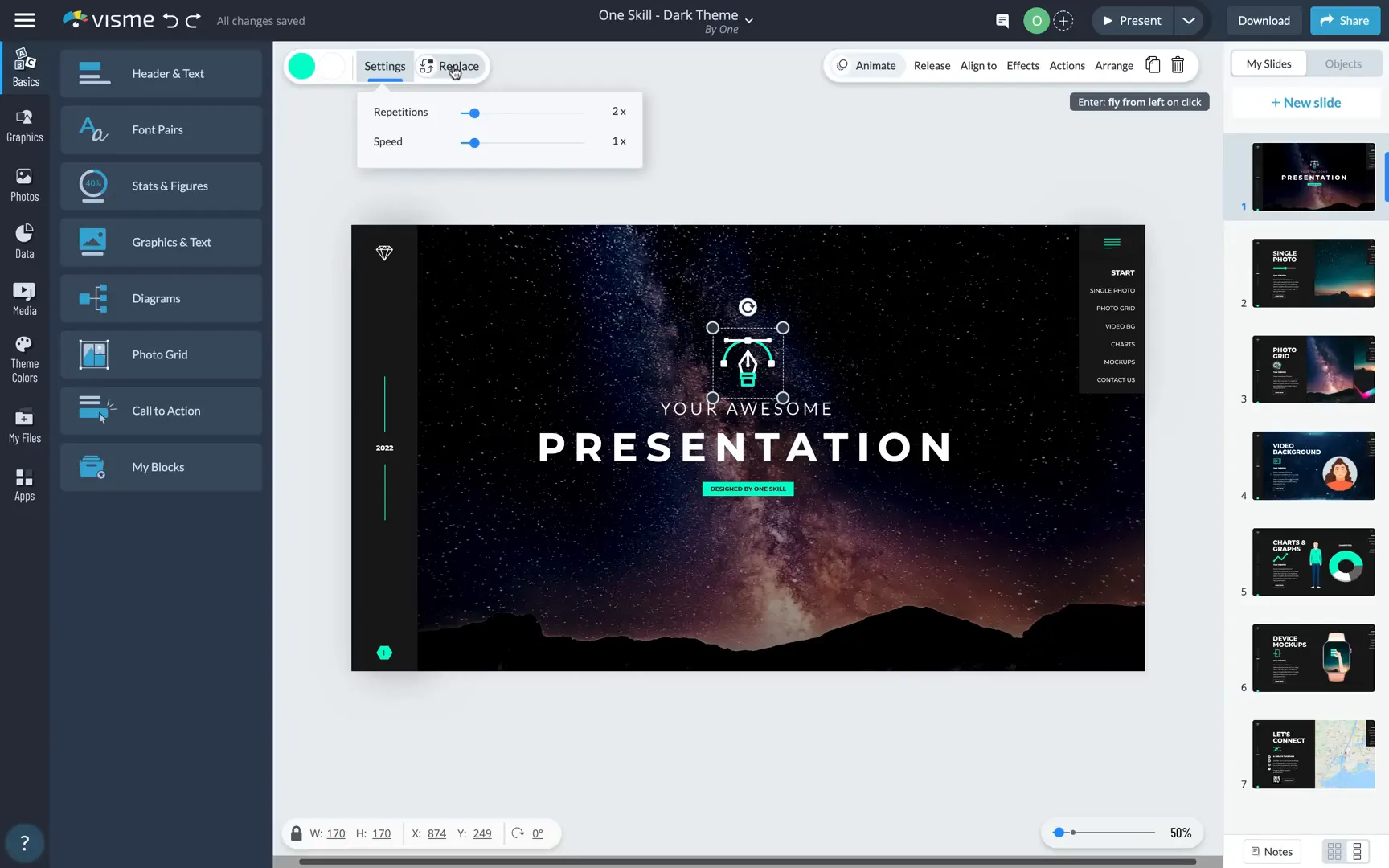 Replacing animated icon and setting animation options