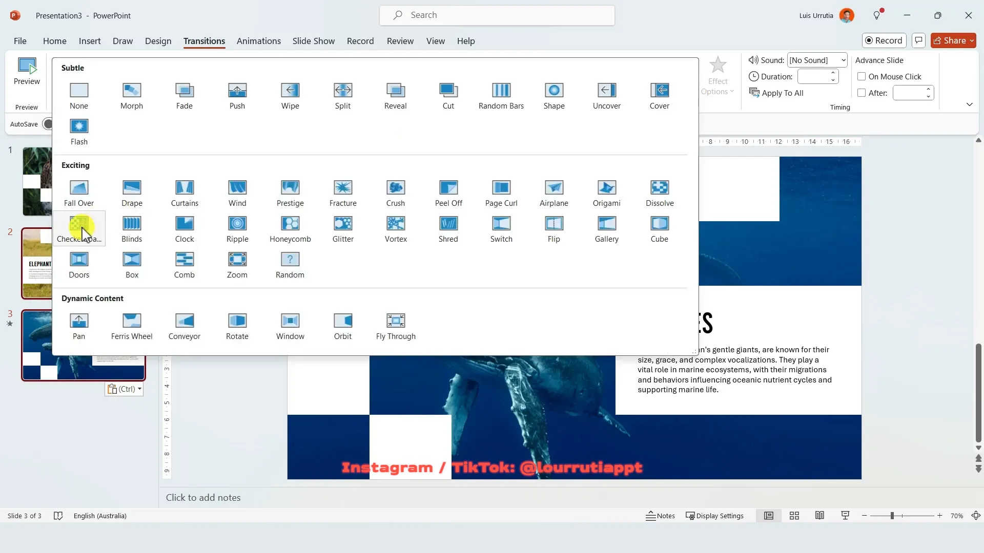 PowerPoint mosaic presentation with checkerboard transition