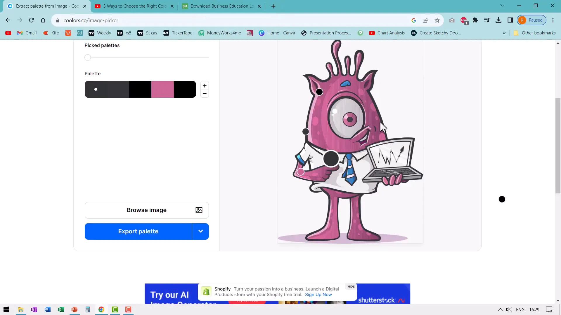 Uploading logo image to Coolors.co for color palette extraction