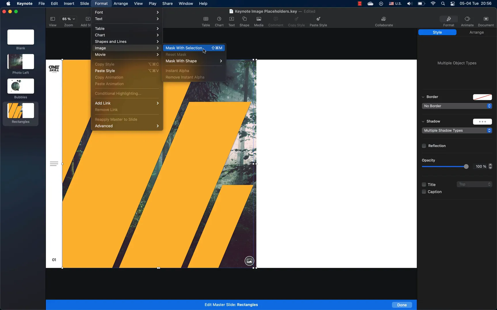 Skewed rectangle image placeholder mask in Keynote