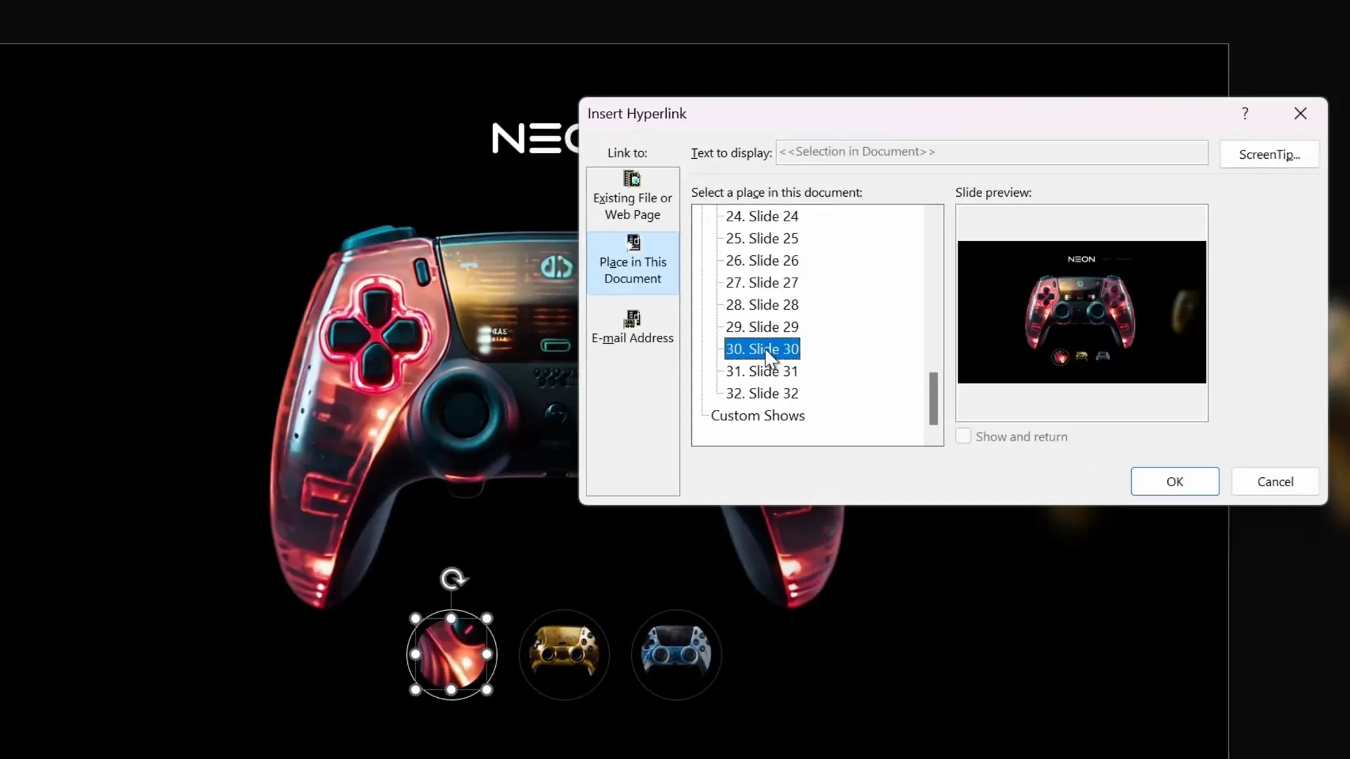 Applying morph transition and hyperlinking navigation buttons