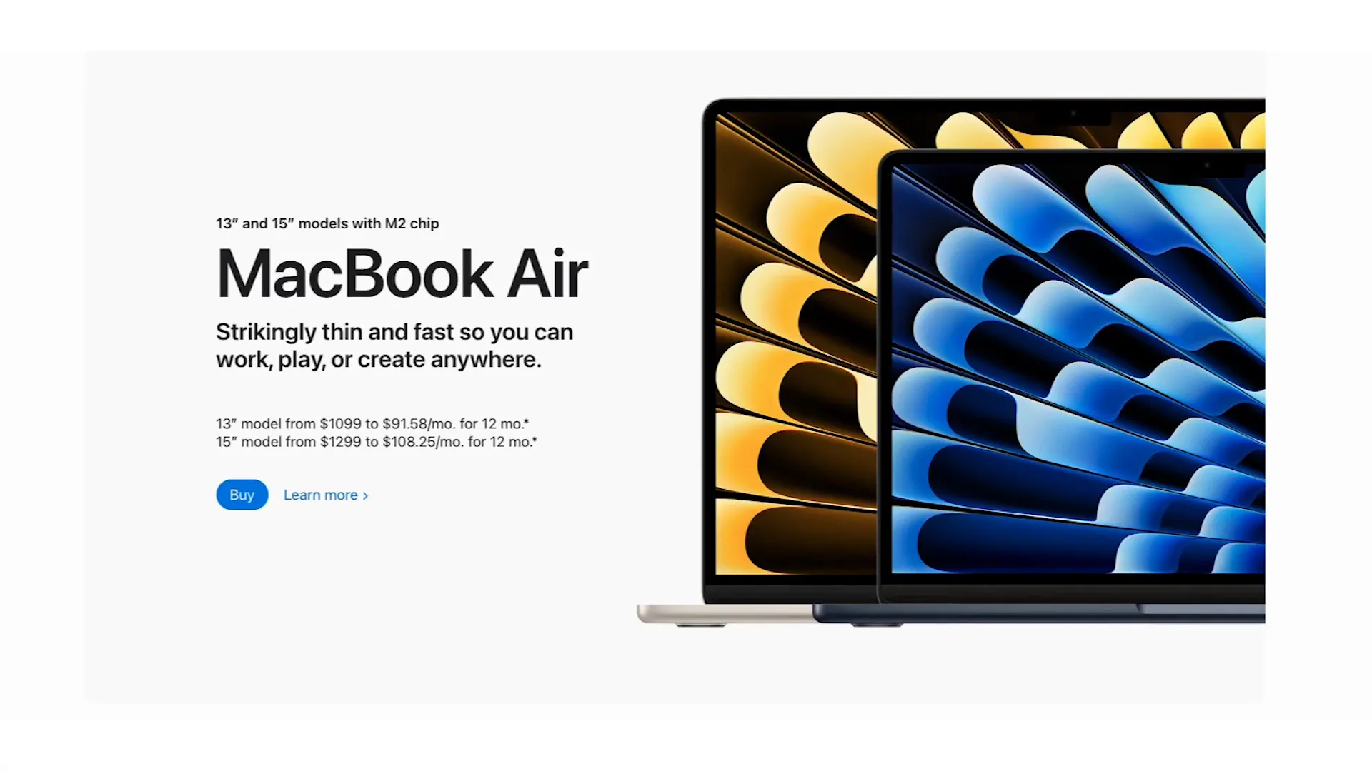 Apple MacBook Air webpage showing visual hierarchy
