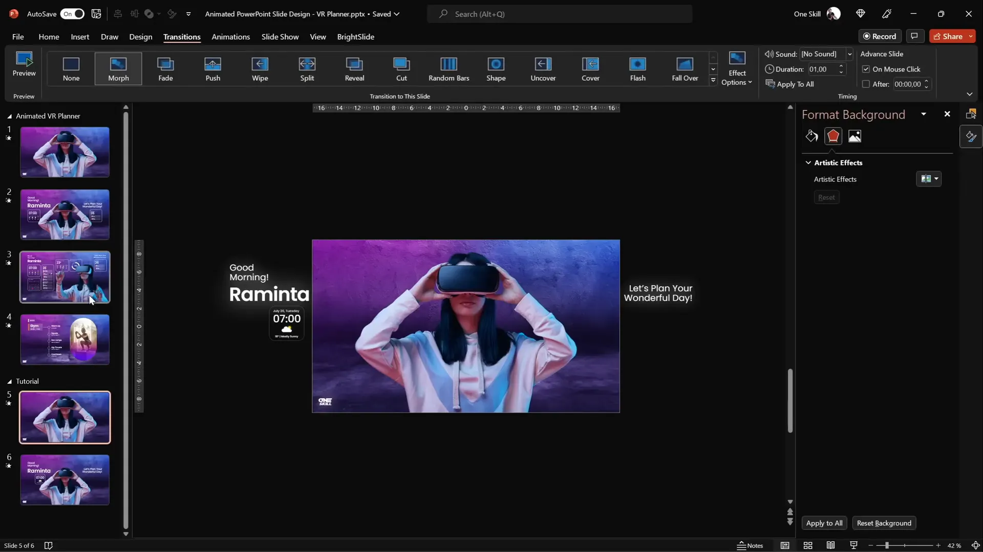 Using format painter to copy blurred background fill to another slide
