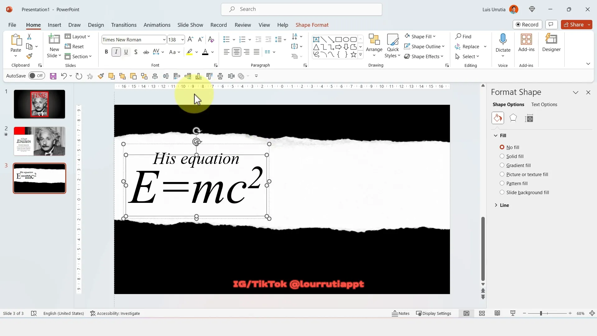 Formatting text with superscript effect for equation