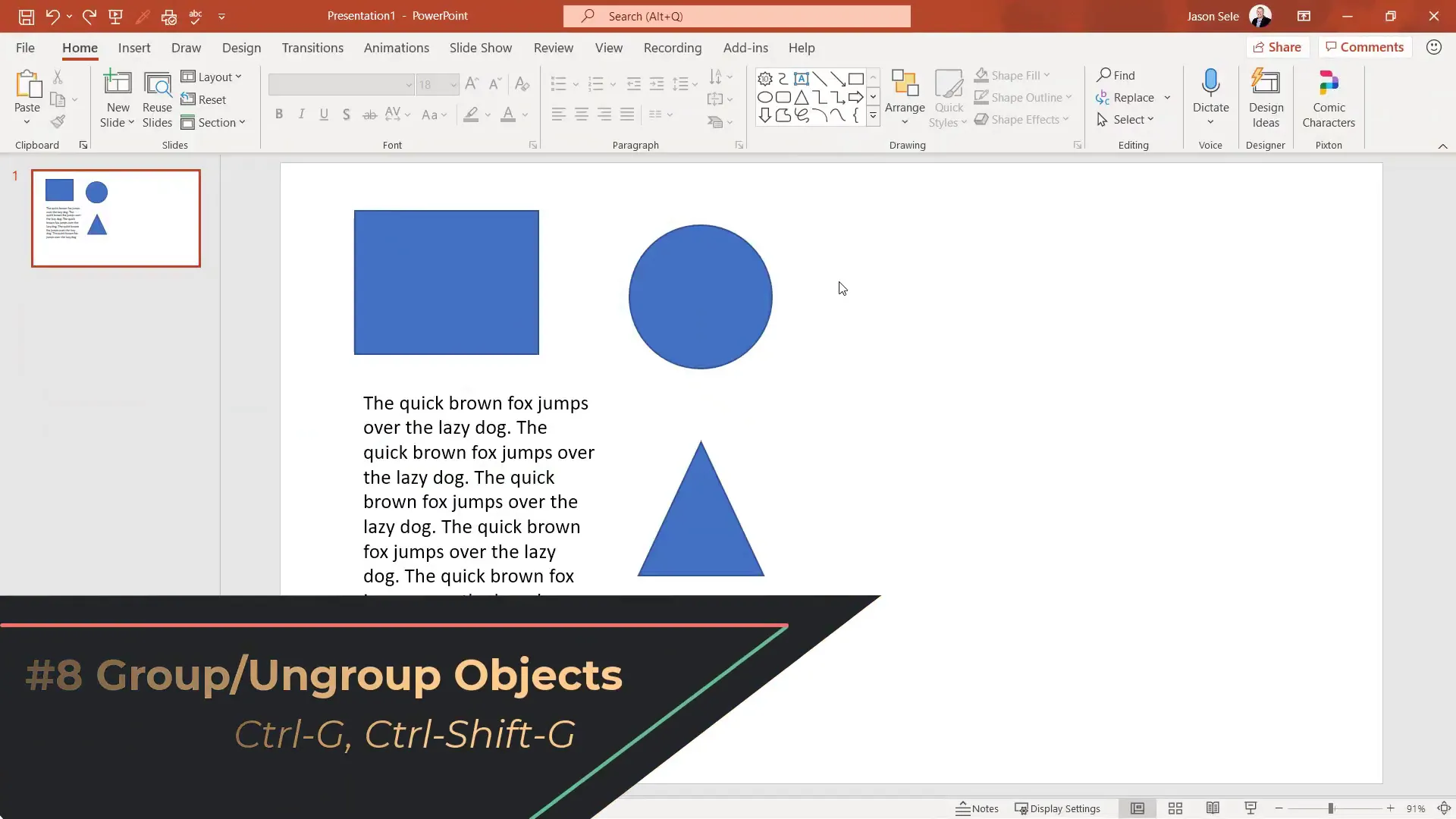Grouping and ungrouping objects with keyboard shortcuts