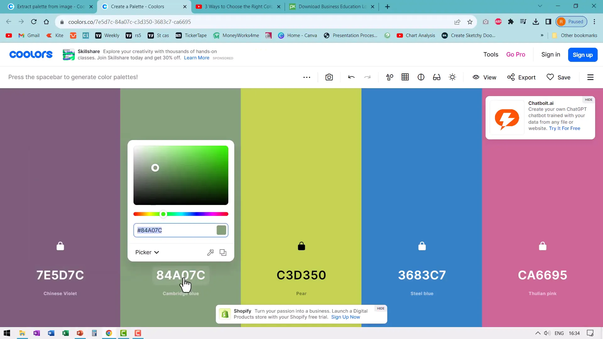 Copying hex color code from Coolors.co