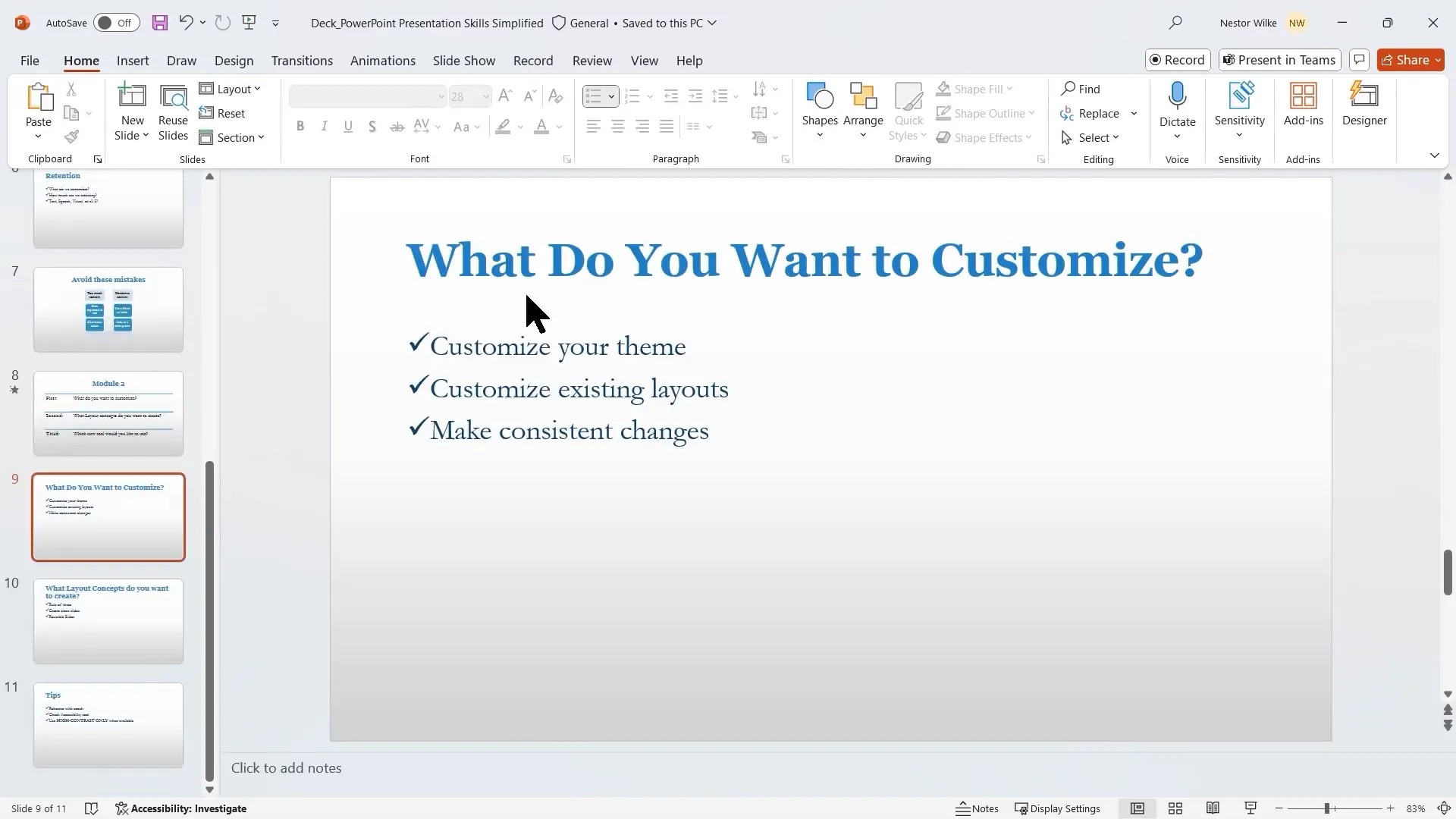 Customizing slide layouts in Slide Master