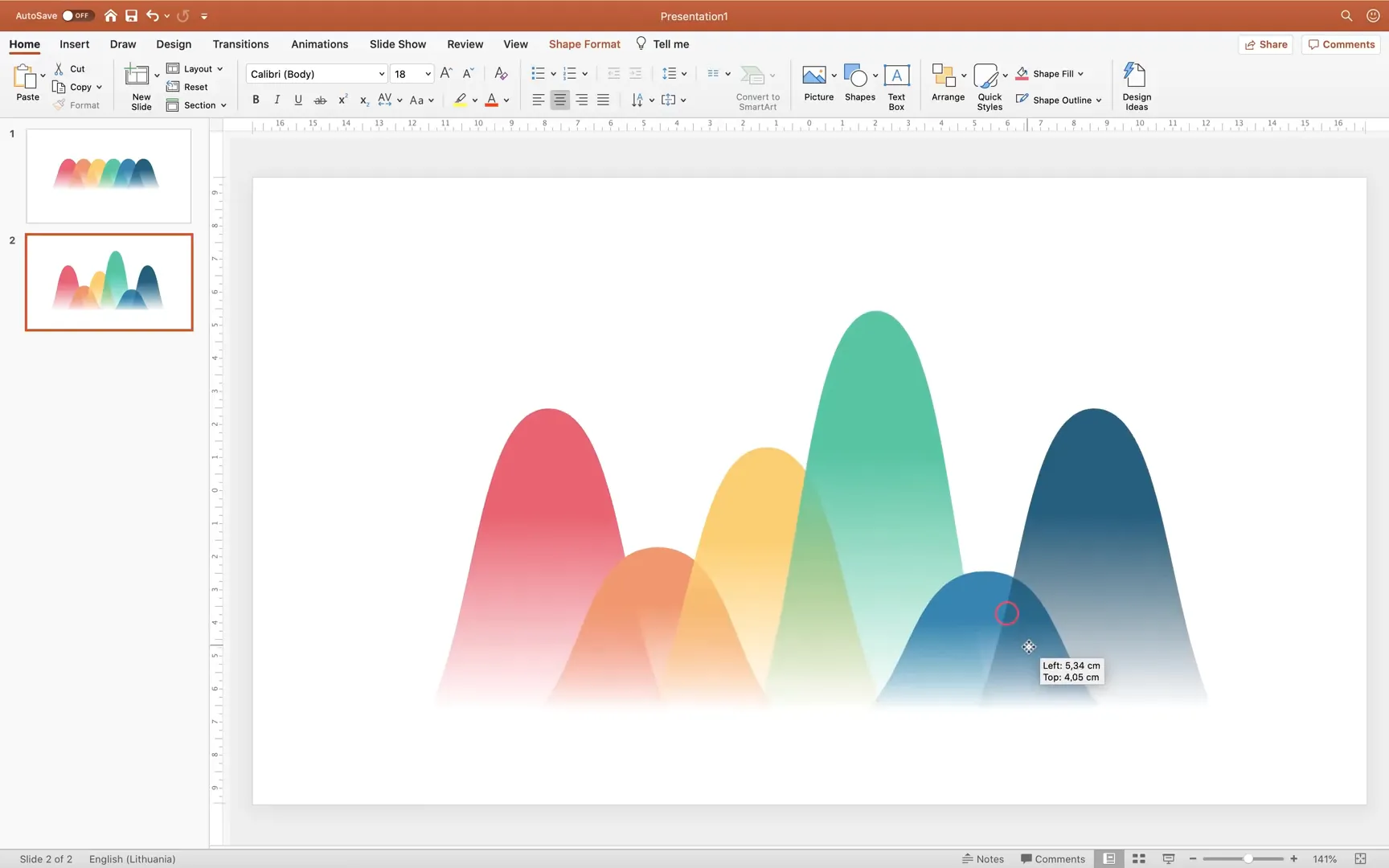 Arranged custom shapes forming a column chart