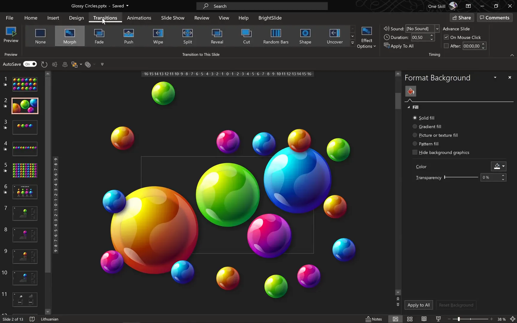 Using Morph transition to animate glossy circles