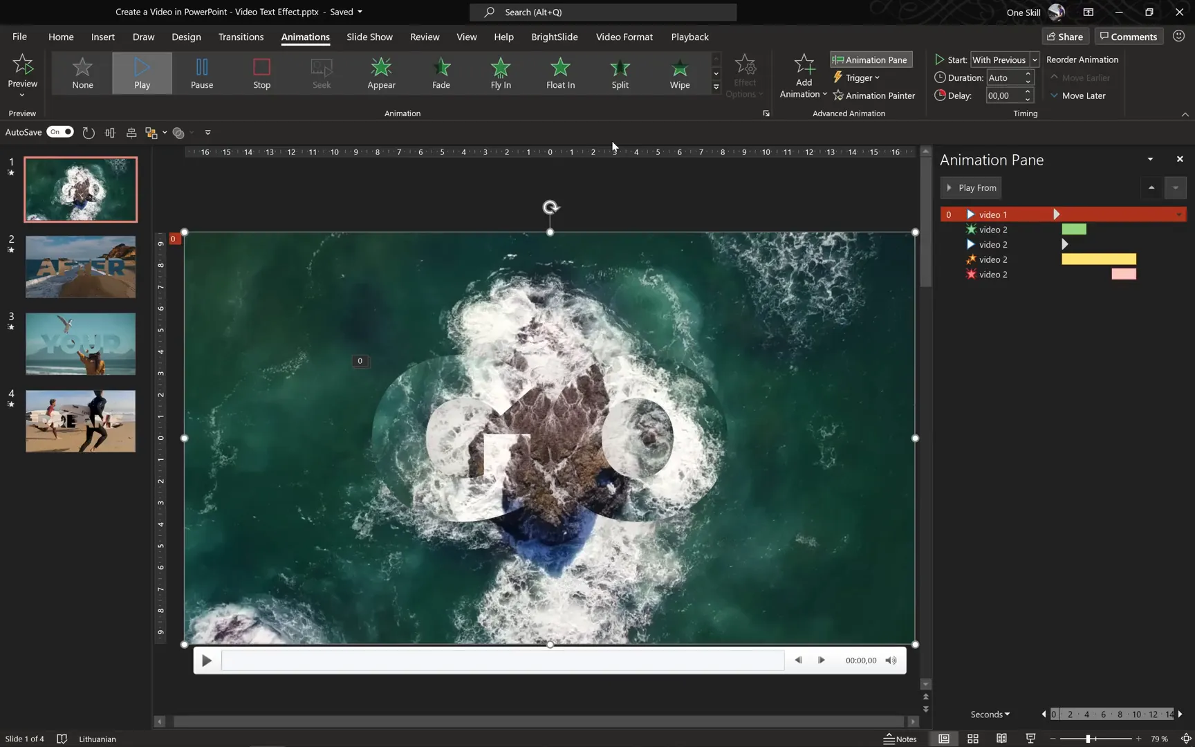 Multiple scenes with different video-in-text words