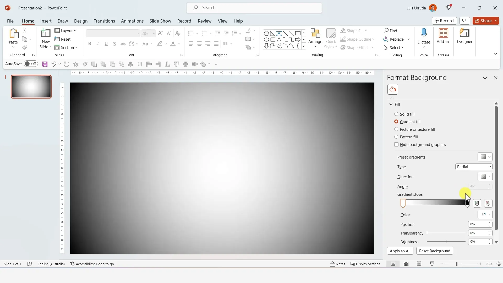 Setting radial gradient background with black and dark gray colors