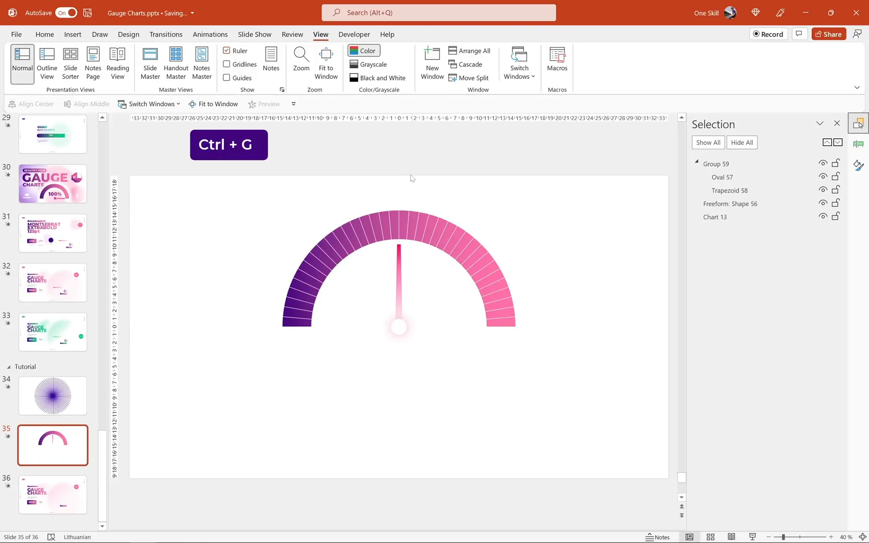 Grouping arrow with large transparent circle to fix rotation center