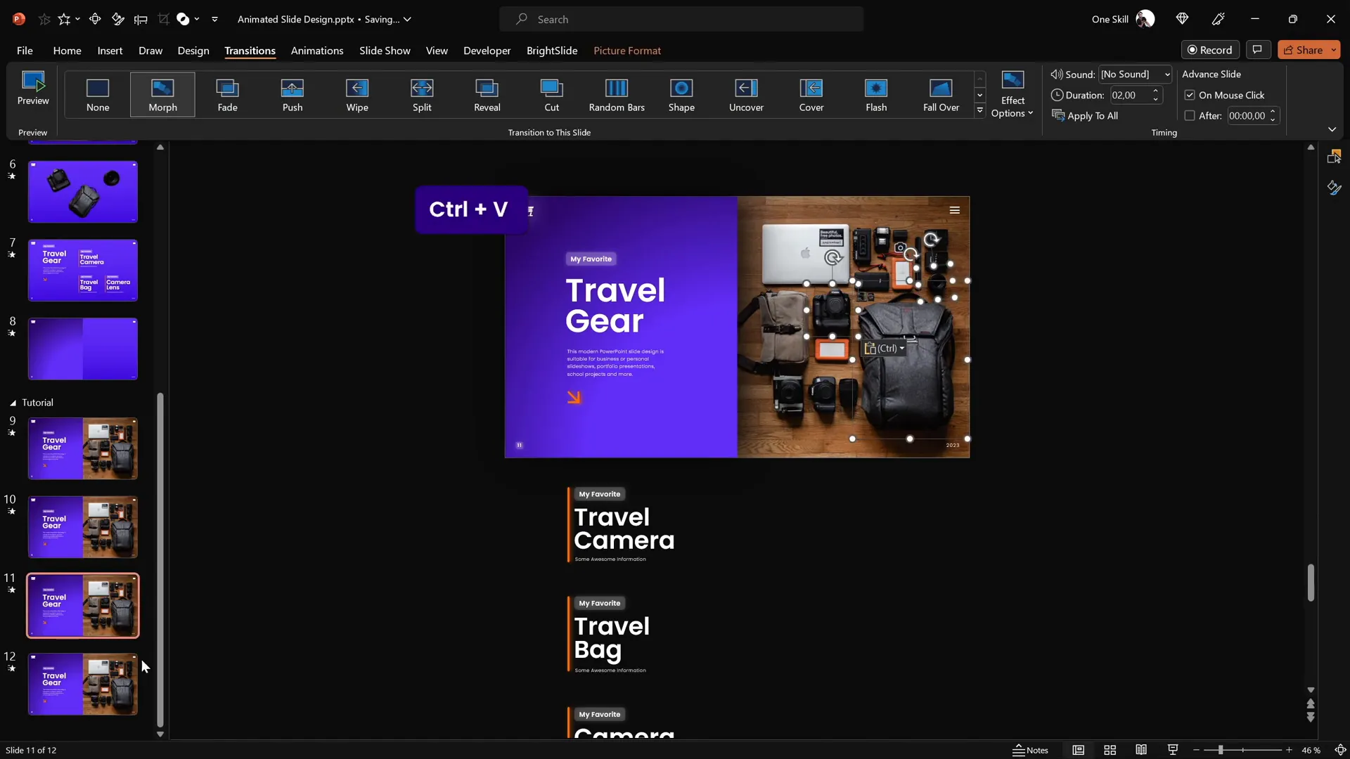 Applying Morph transition to all slides for animation magic