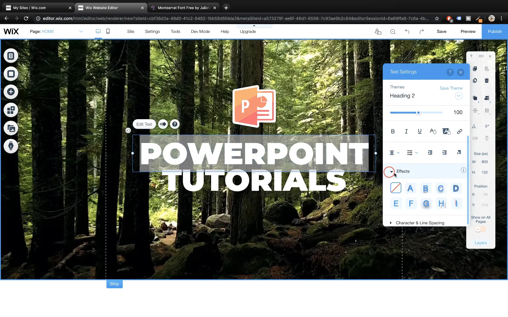Applying shadow effect to text in Wix