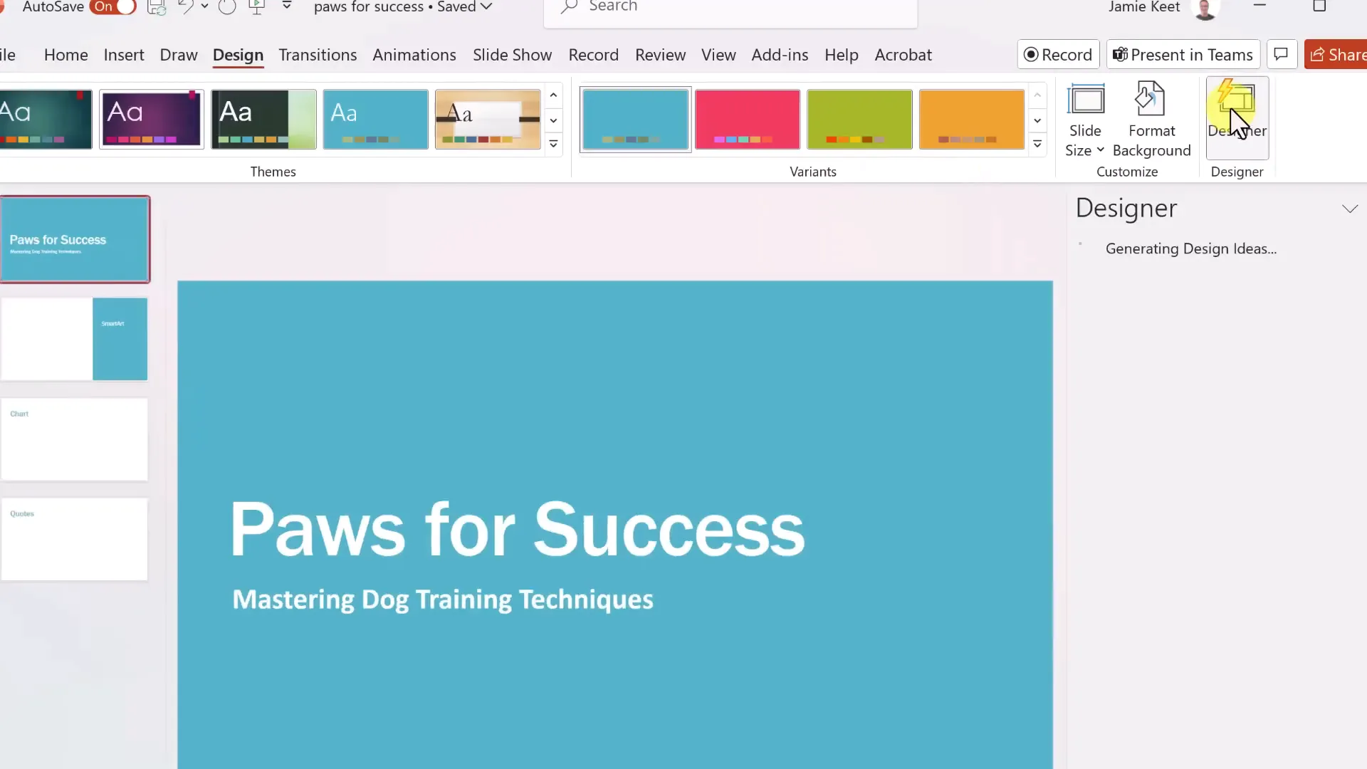 PowerPoint Designer suggestions for slide layouts