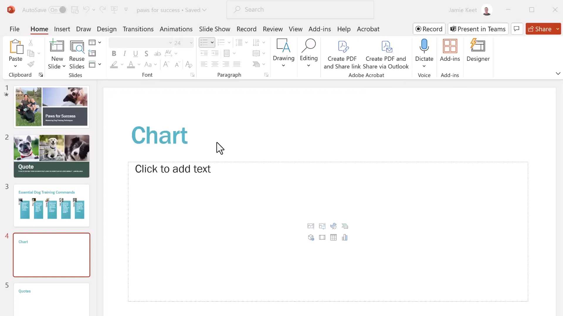 Inserting and editing a chart in PowerPoint