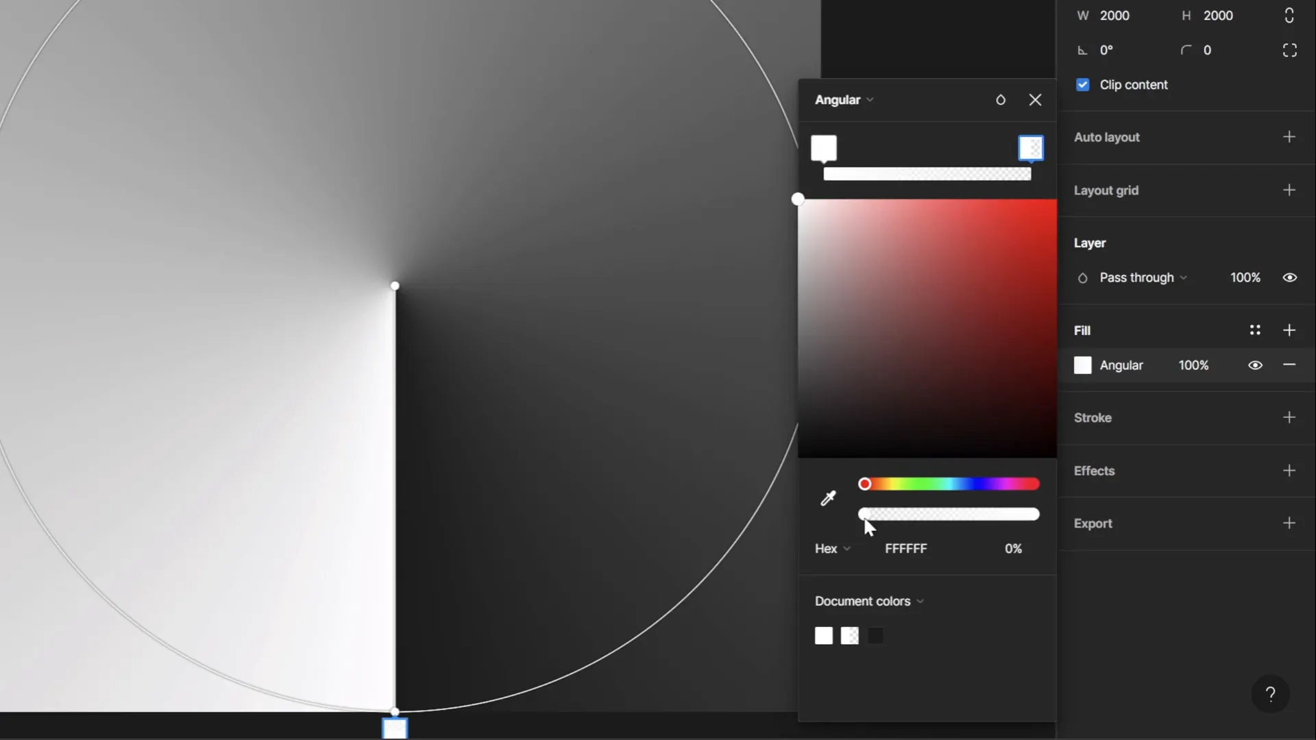 Creating an angular gradient in Figma with color and transparency controls