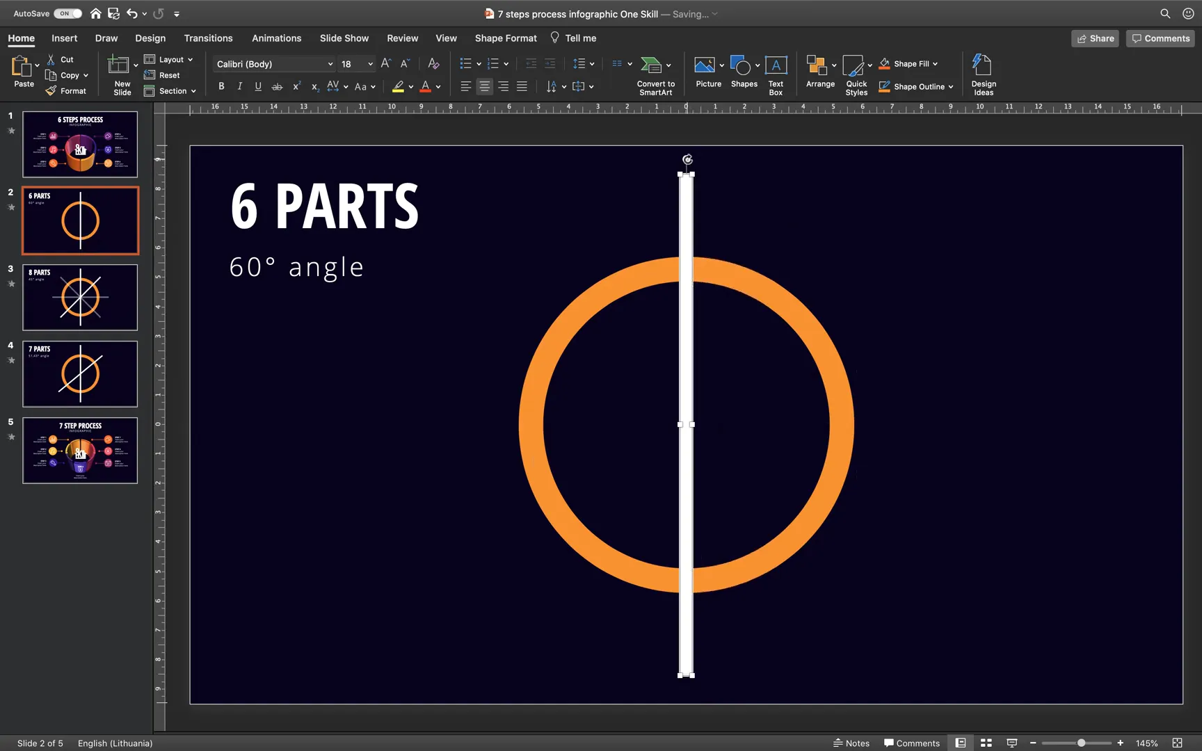 Dividing circle into six parts in PowerPoint