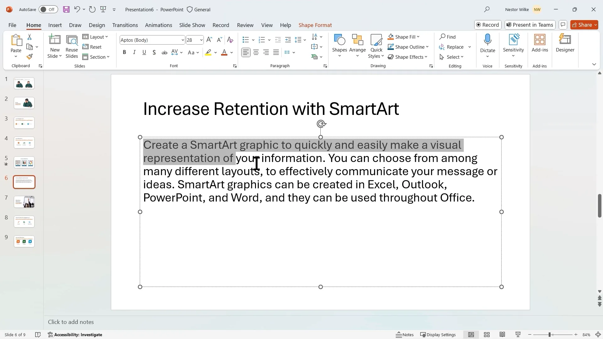 Converting text to SmartArt graphics