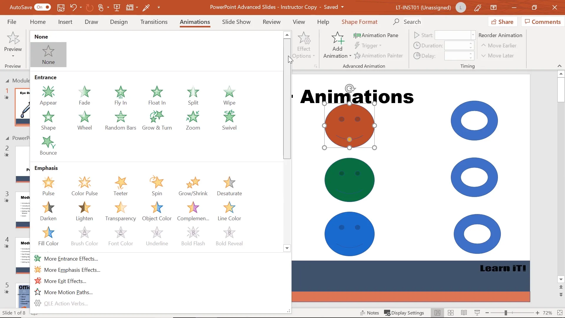 Adding entrance, emphasis, and exit animations to an object