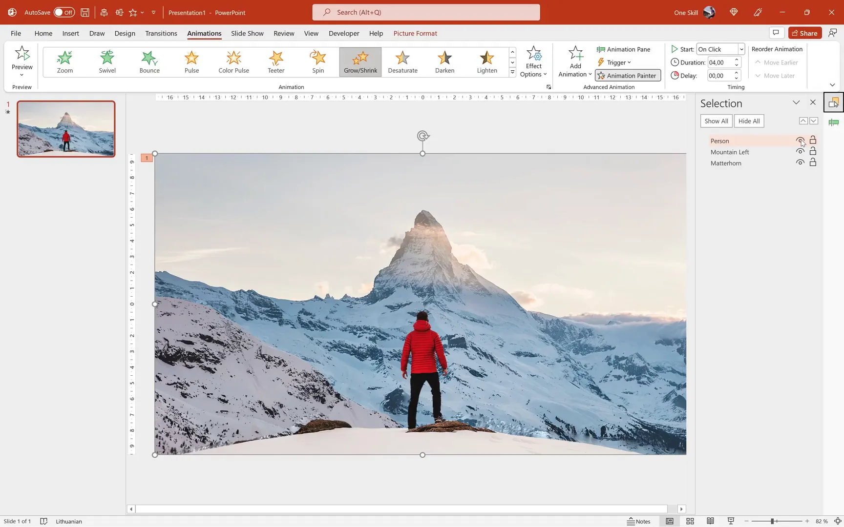 Grow/Shrink animation settings for layers in PowerPoint