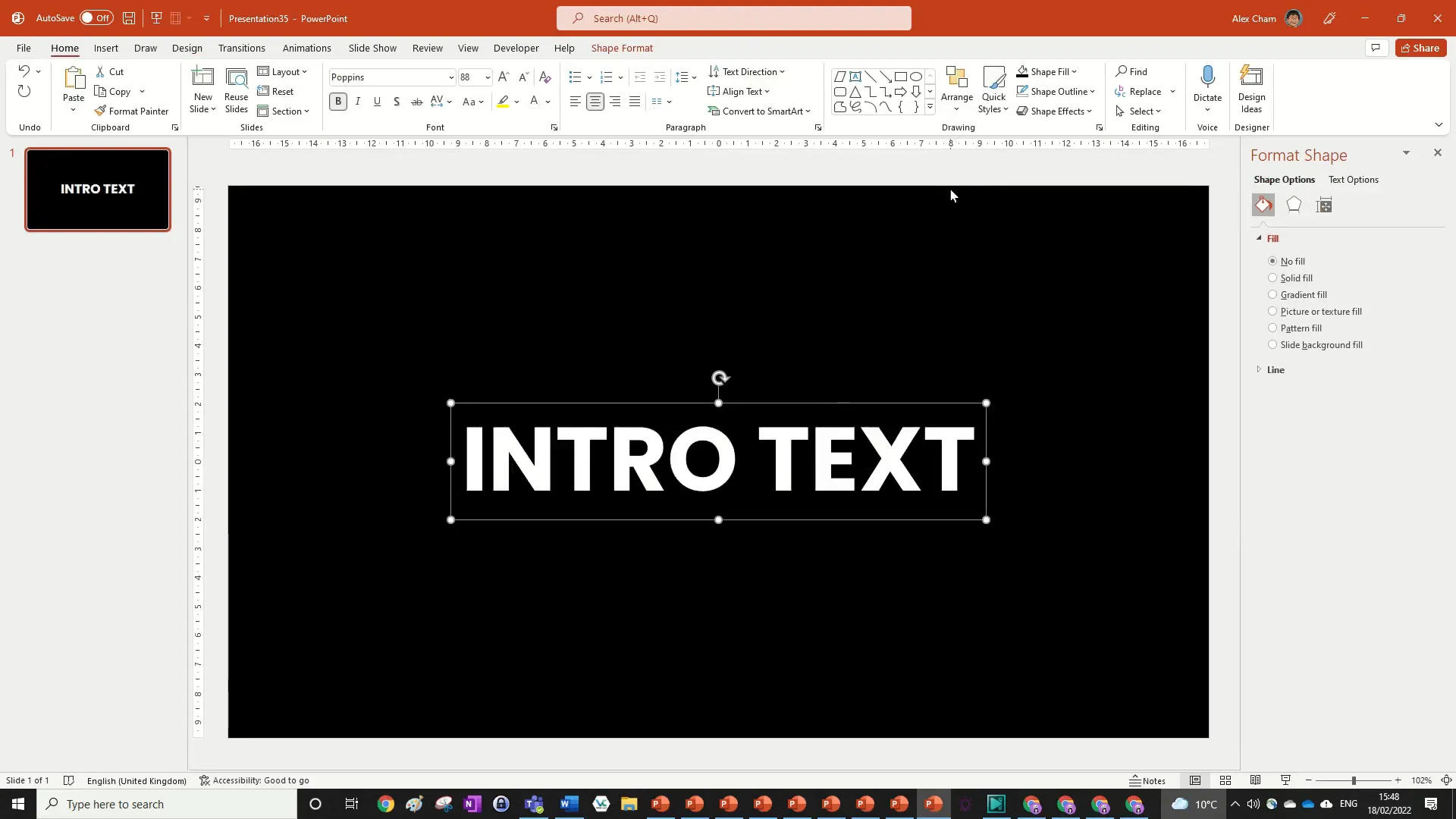 Black background with white intro text