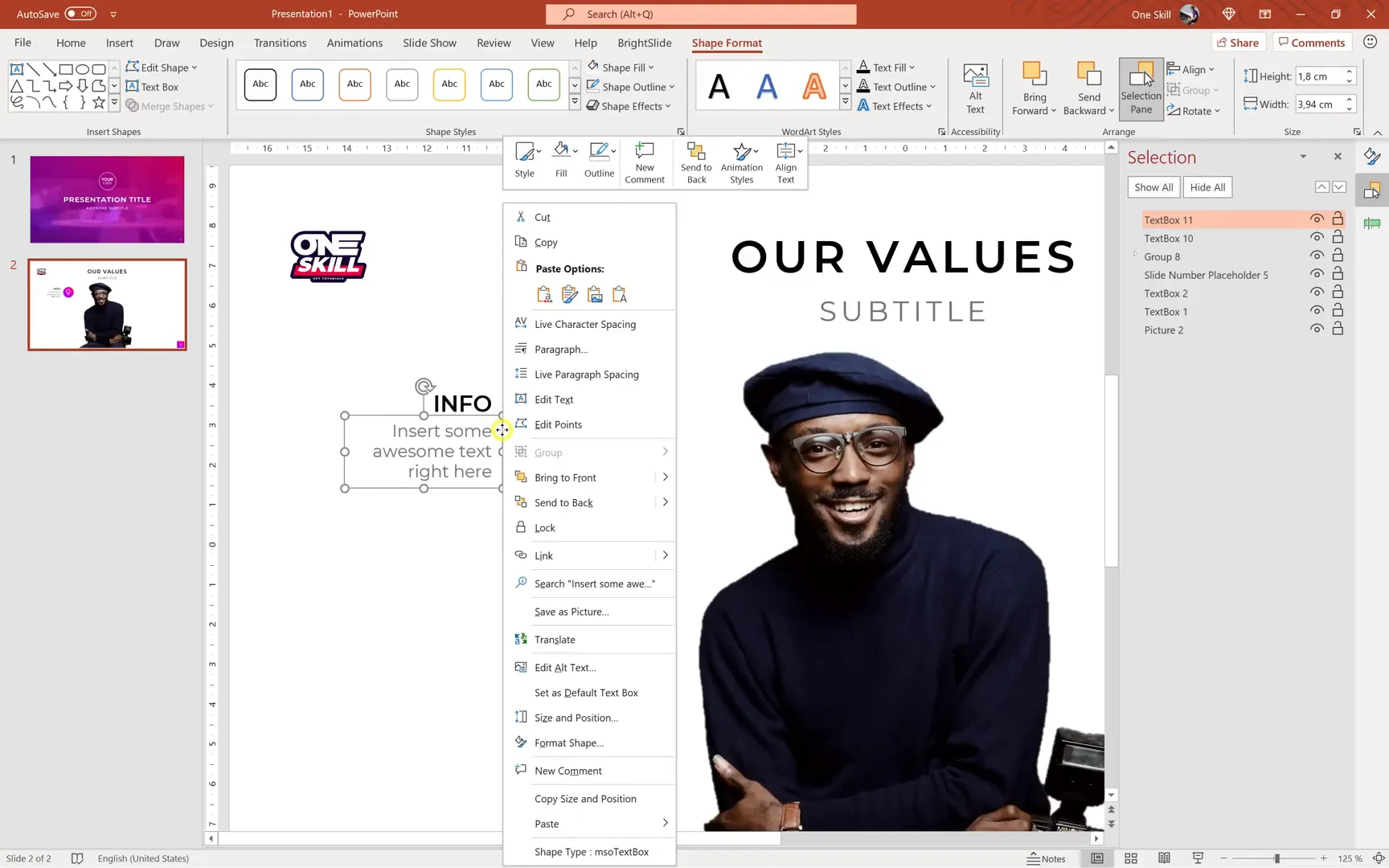 Adjusting text line spacing and distributing shapes evenly in PowerPoint