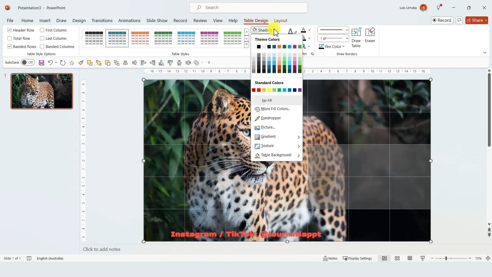 Adding white shading to selected table cells