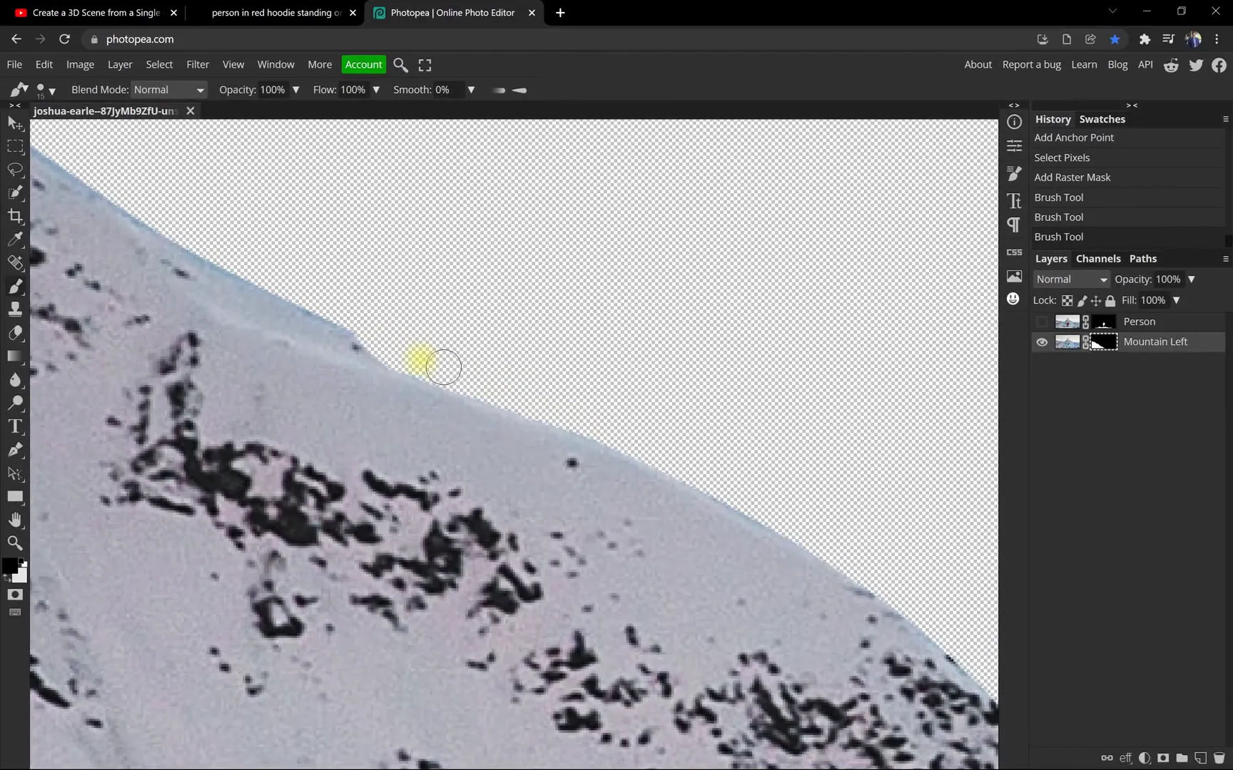 Pen tool used to create path around mountains on the left