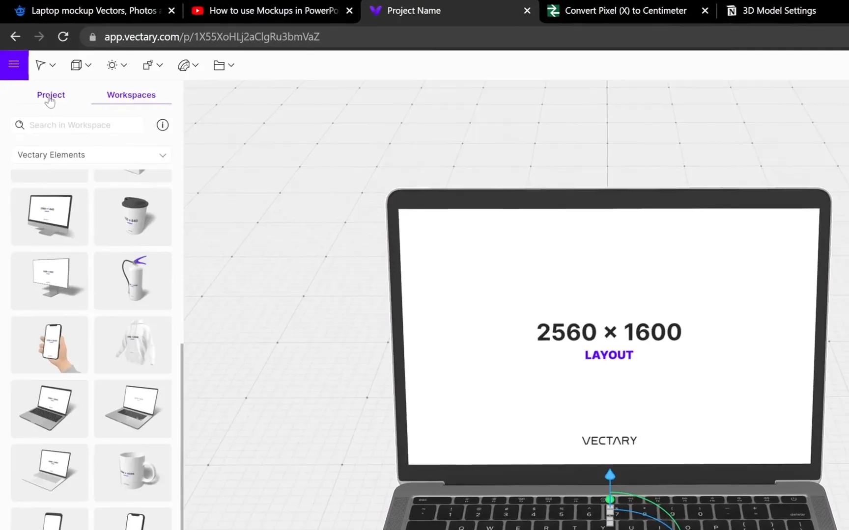 Laptop 3D model loaded in Vectoree editor
