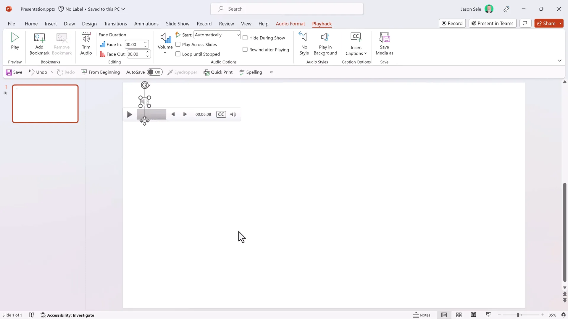 PowerPoint slide playing audio with captions displayed at bottom