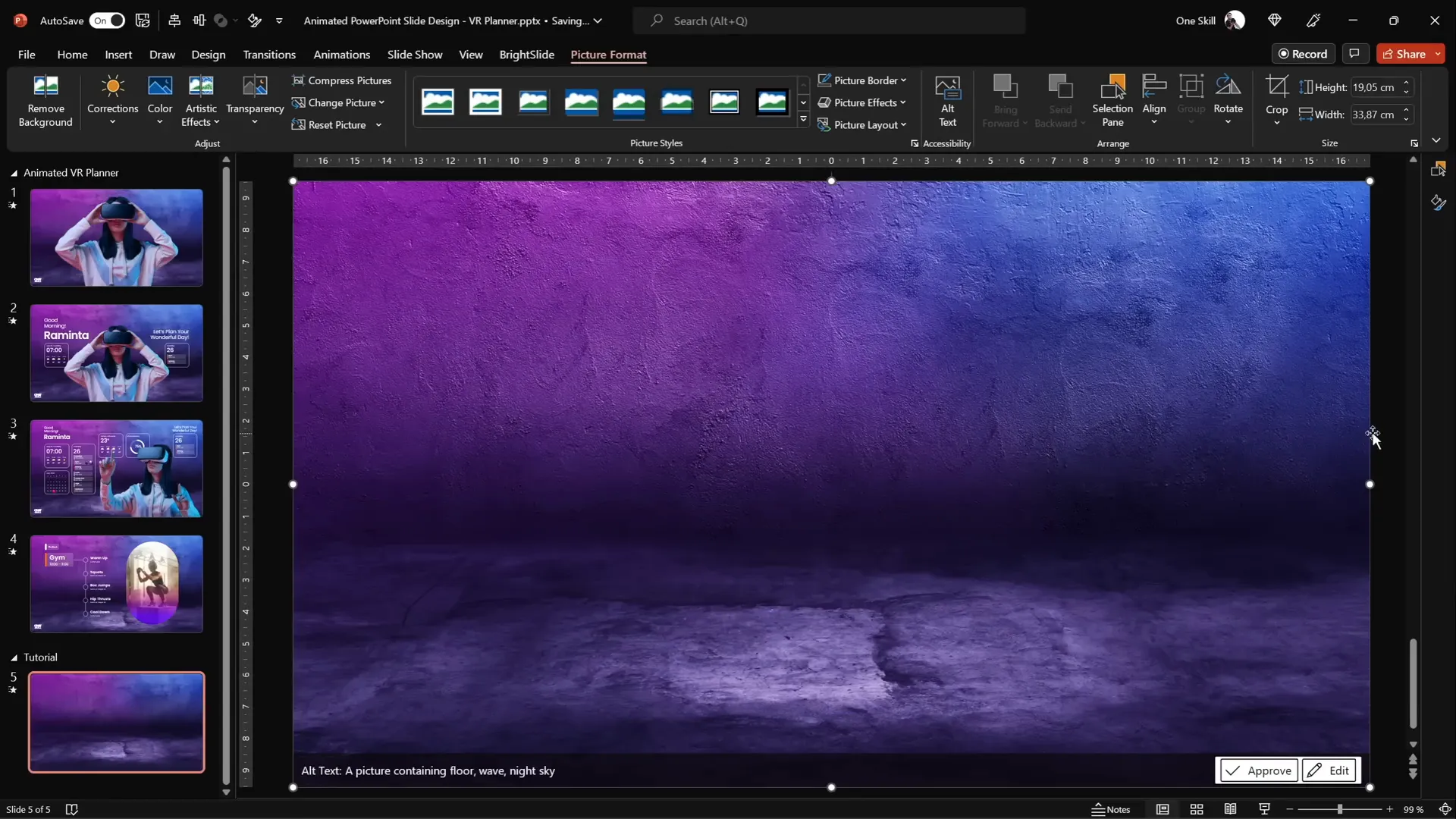 Inserting and resizing the background photo to fit the slide