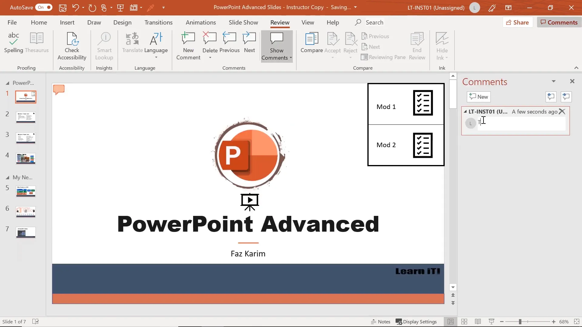 Adding comments to slides and objects