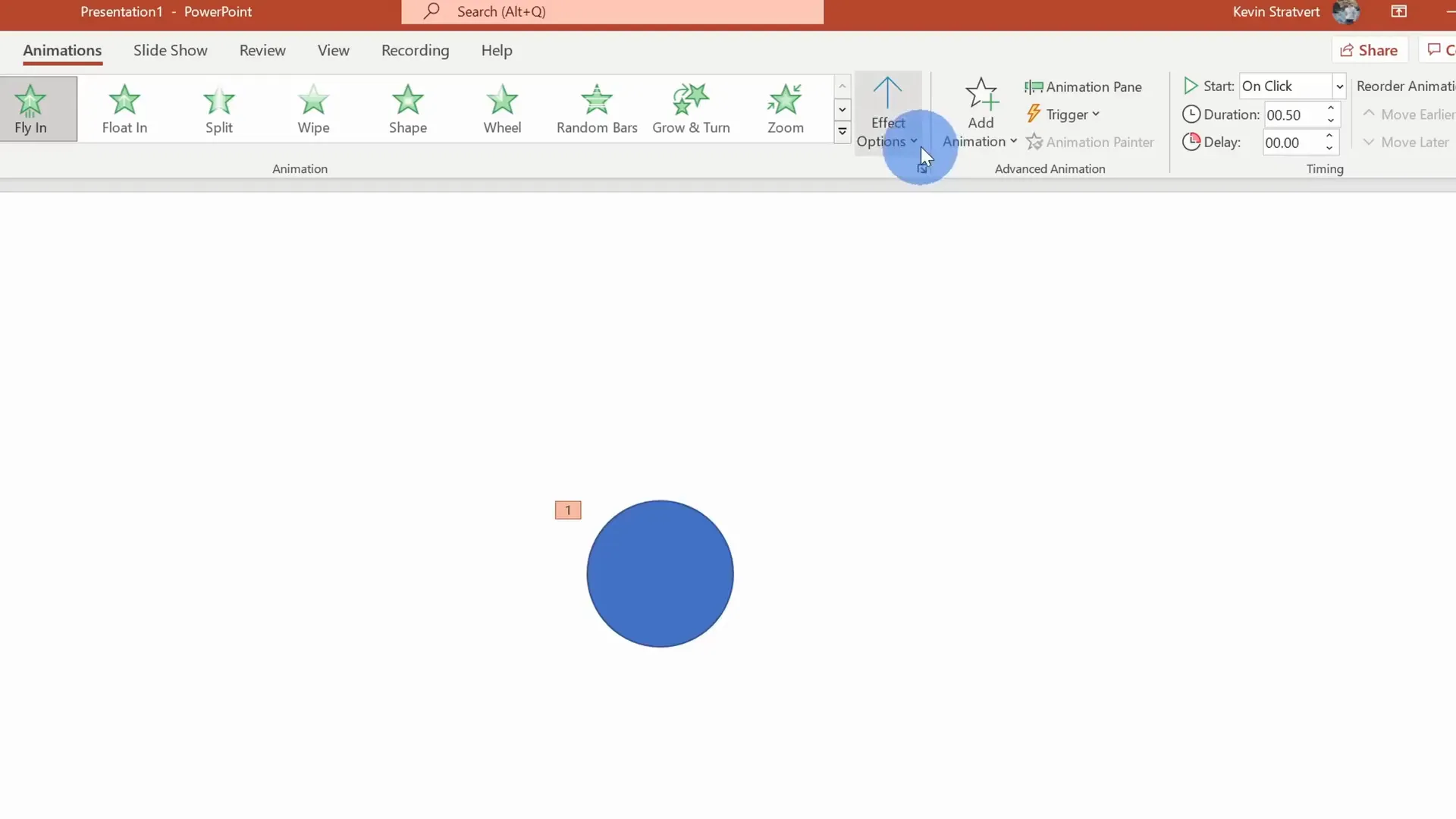 Effect options for Fly In animation in PowerPoint