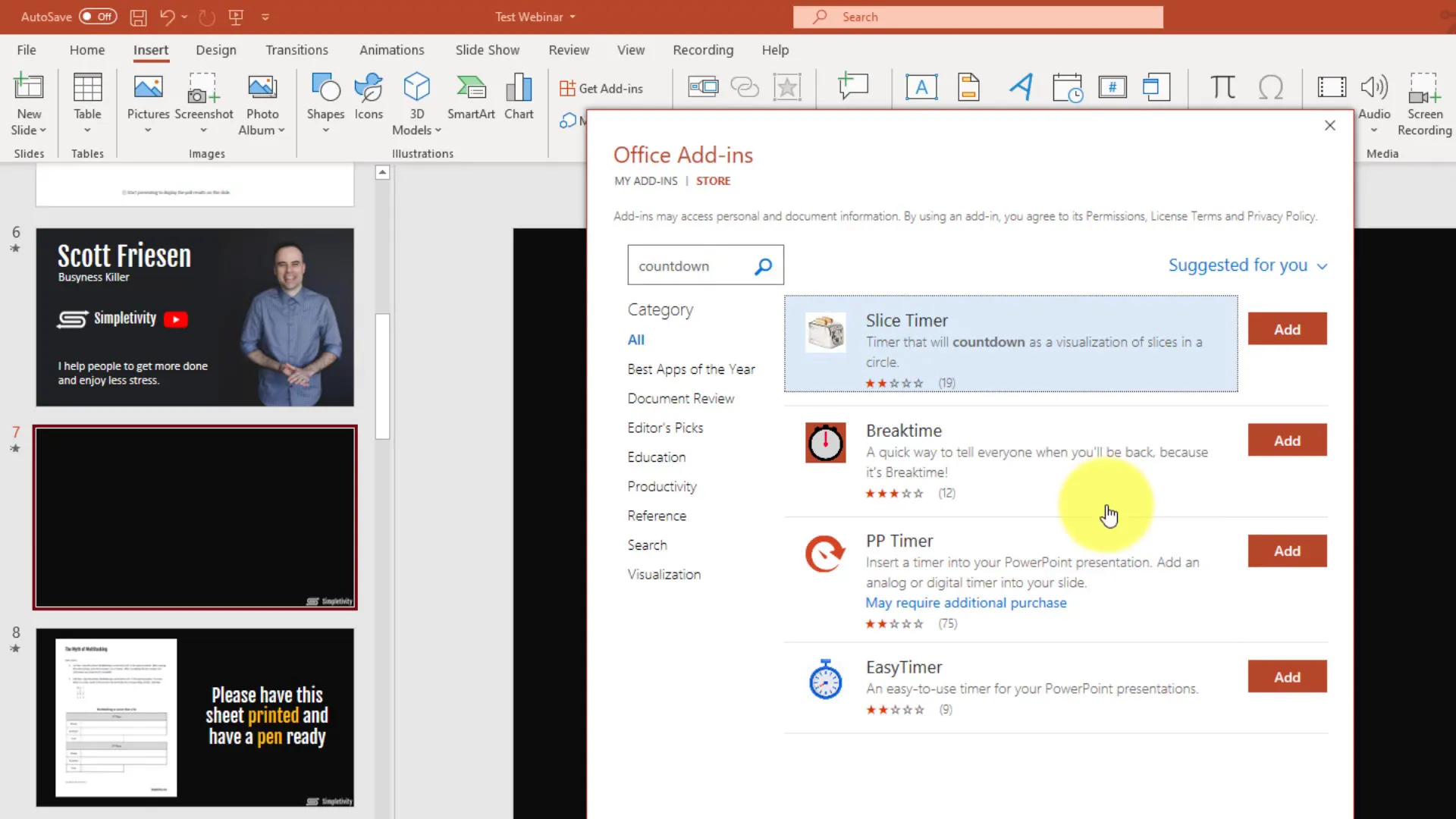 Adding countdown timer add-in in PowerPoint