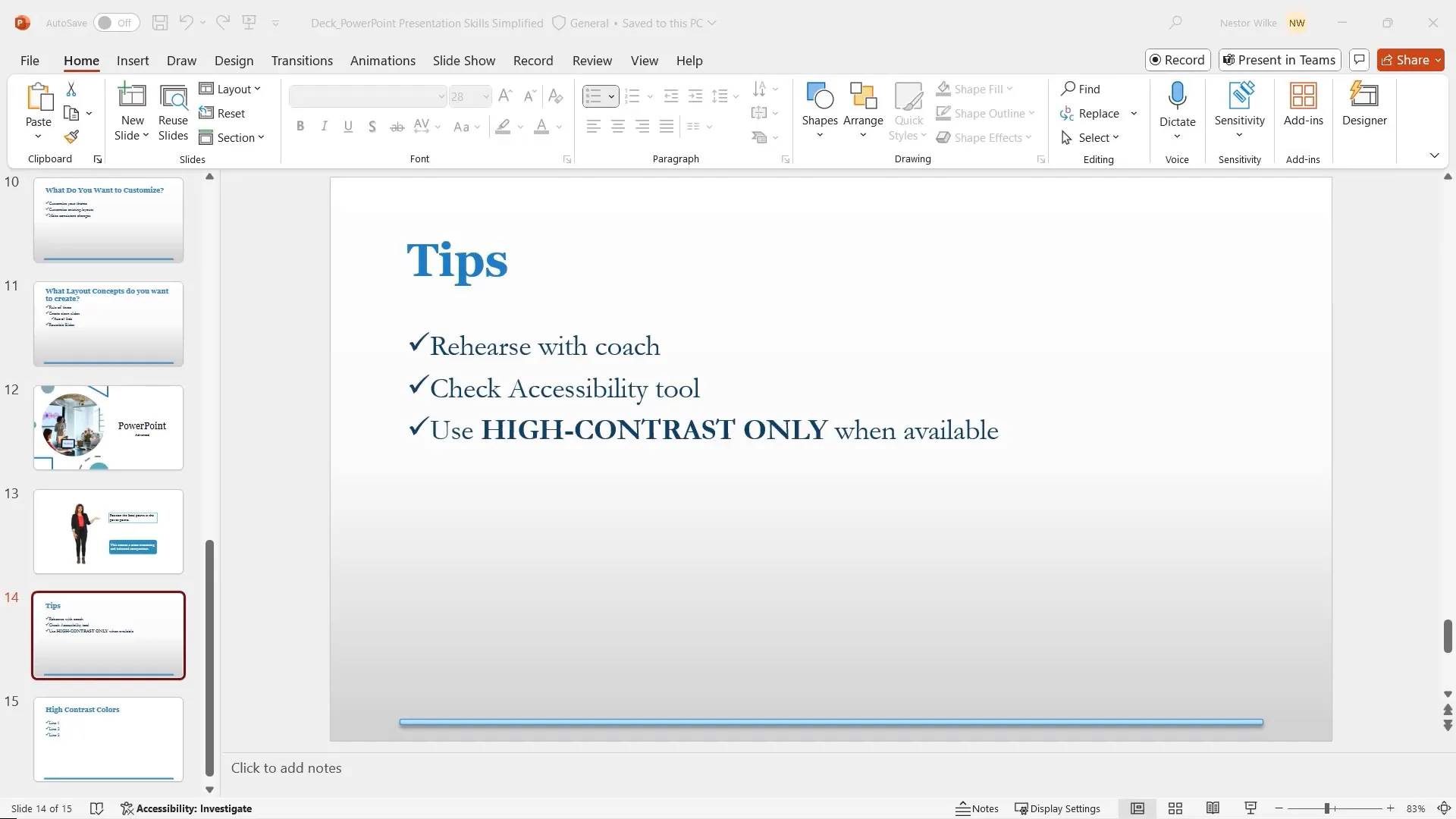 Using high contrast color selection in PowerPoint