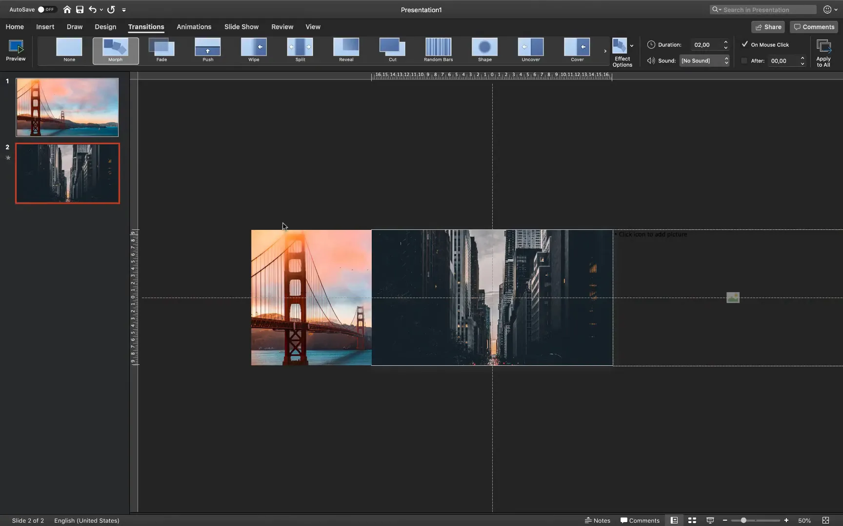 Applying Morph transition between slides for smooth animation