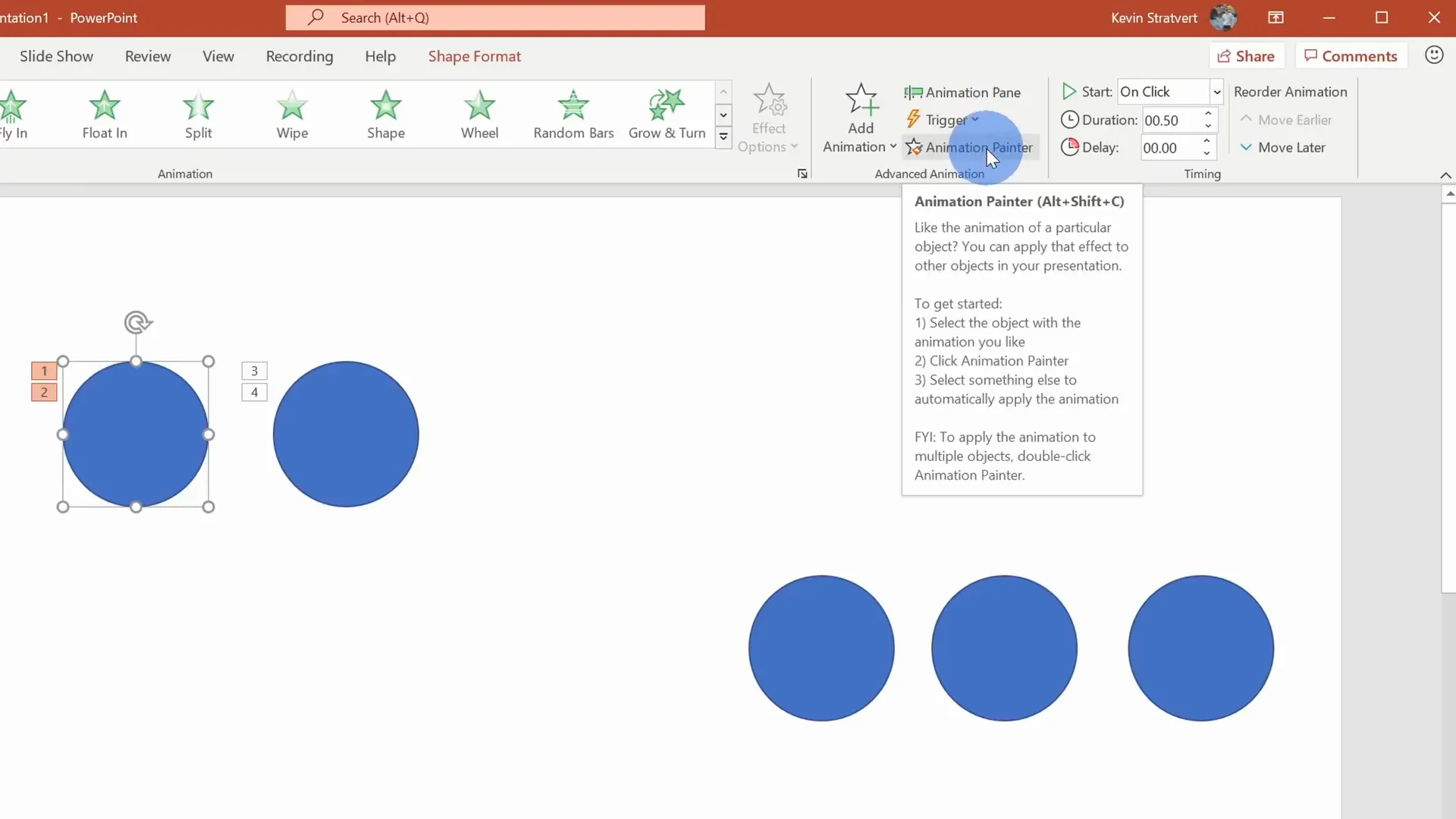 Using Animation Painter to copy animations between shapes