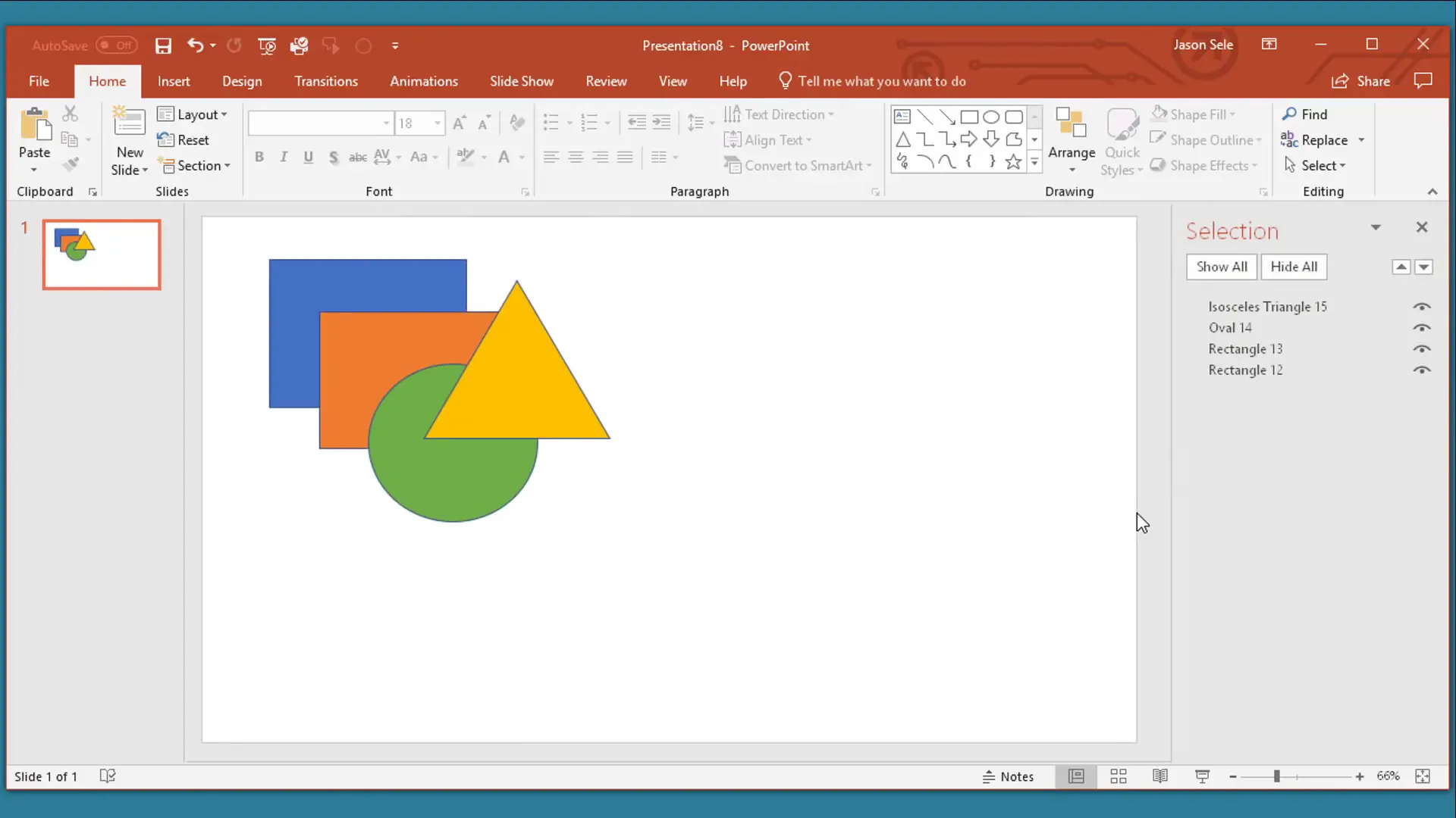 Selection Pane showing layered slide objects in PowerPoint