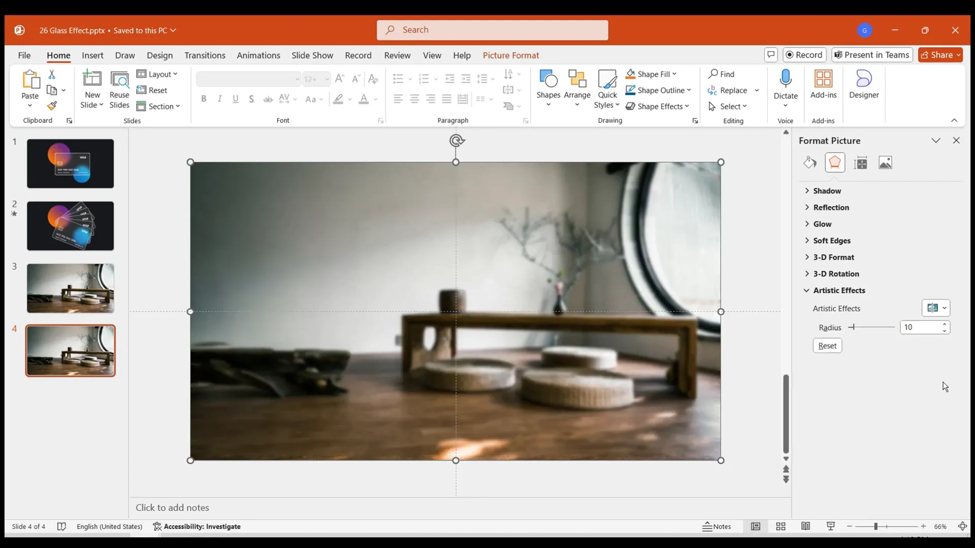 Applying blur effect to image on duplicate slide