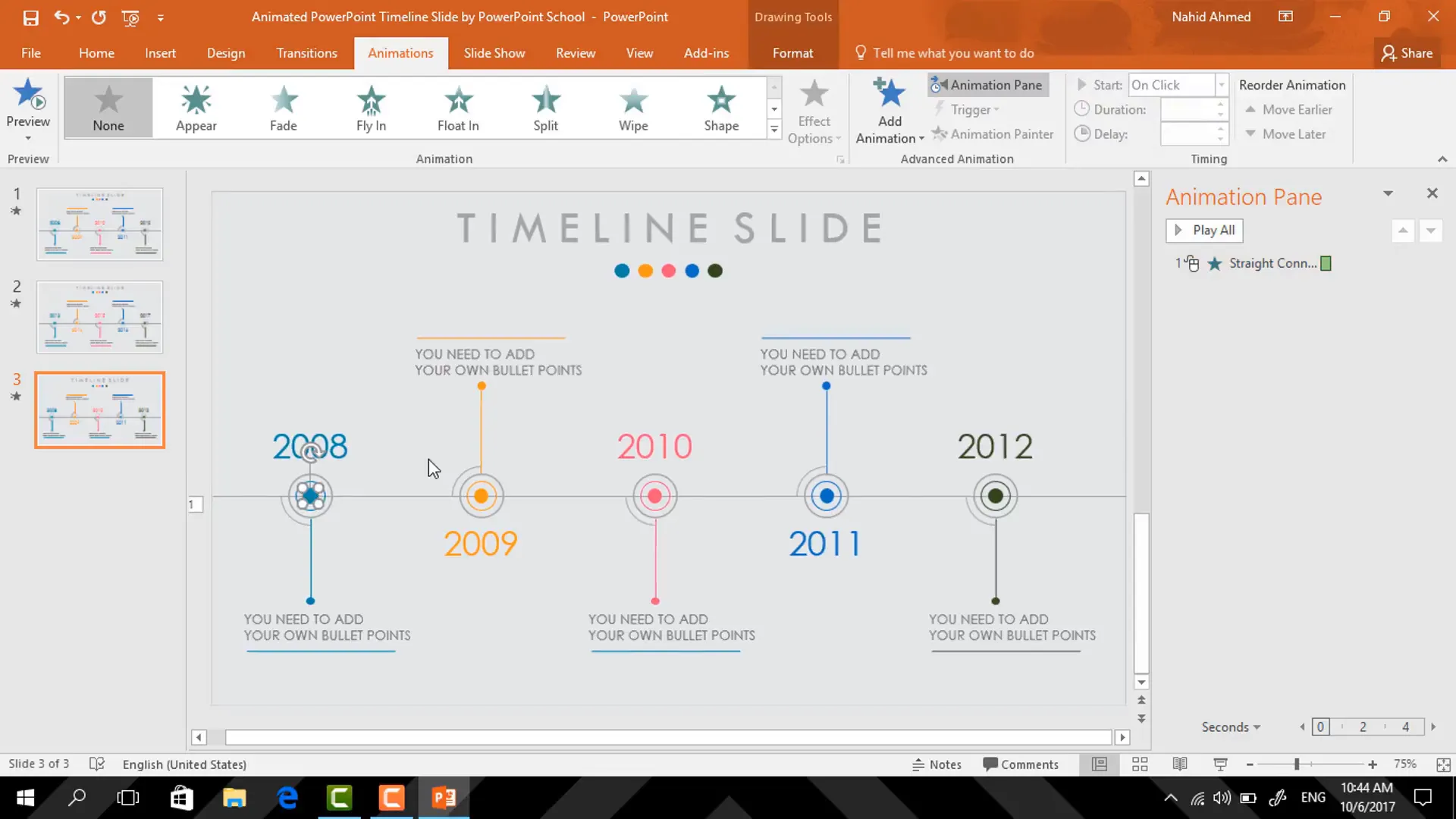 Adding wipe and zoom animations to timeline elements