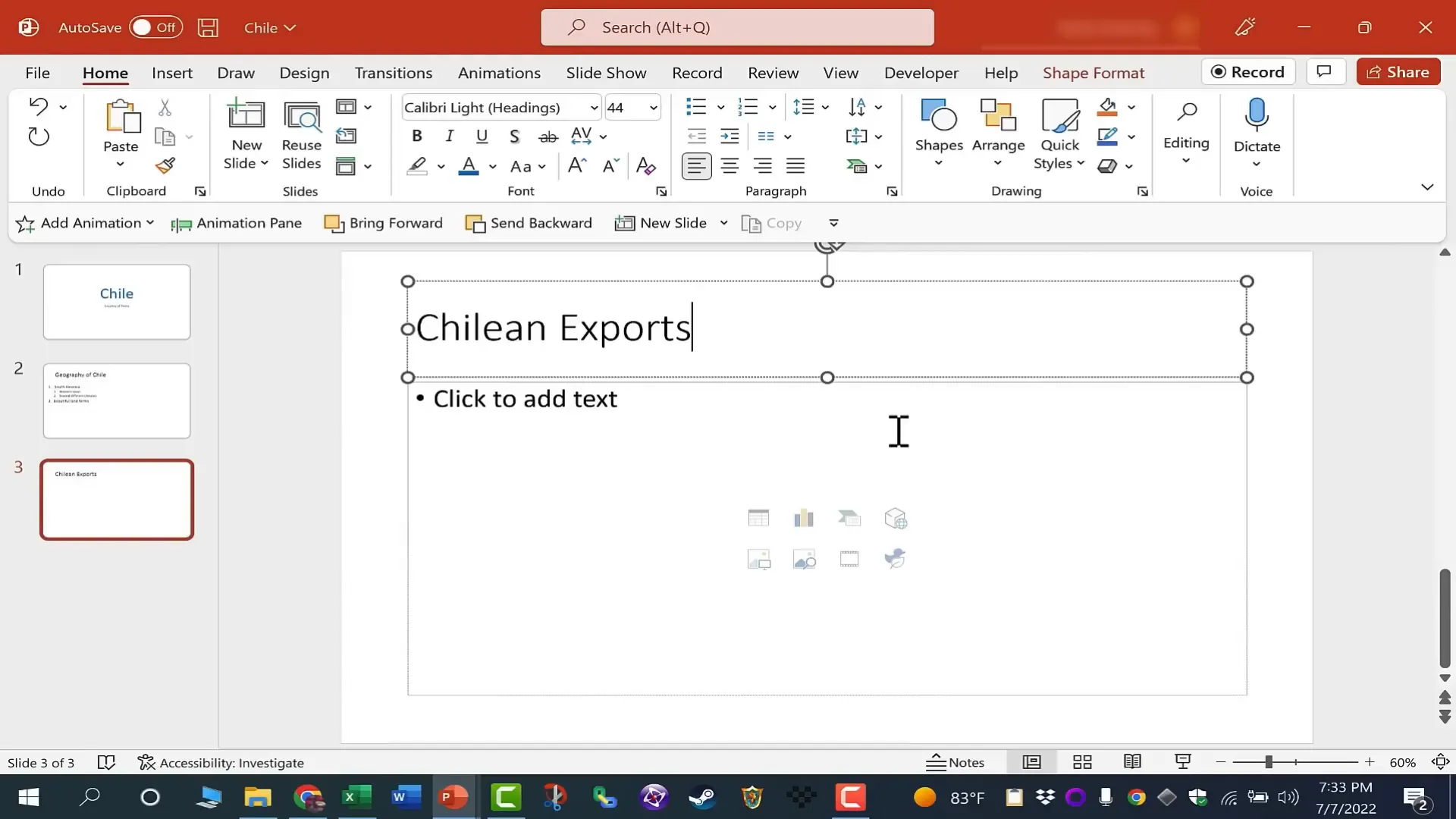 Inserting a table in PowerPoint