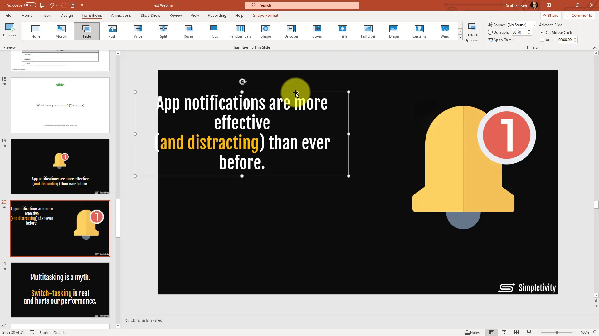 Morph transition applied to PowerPoint slides