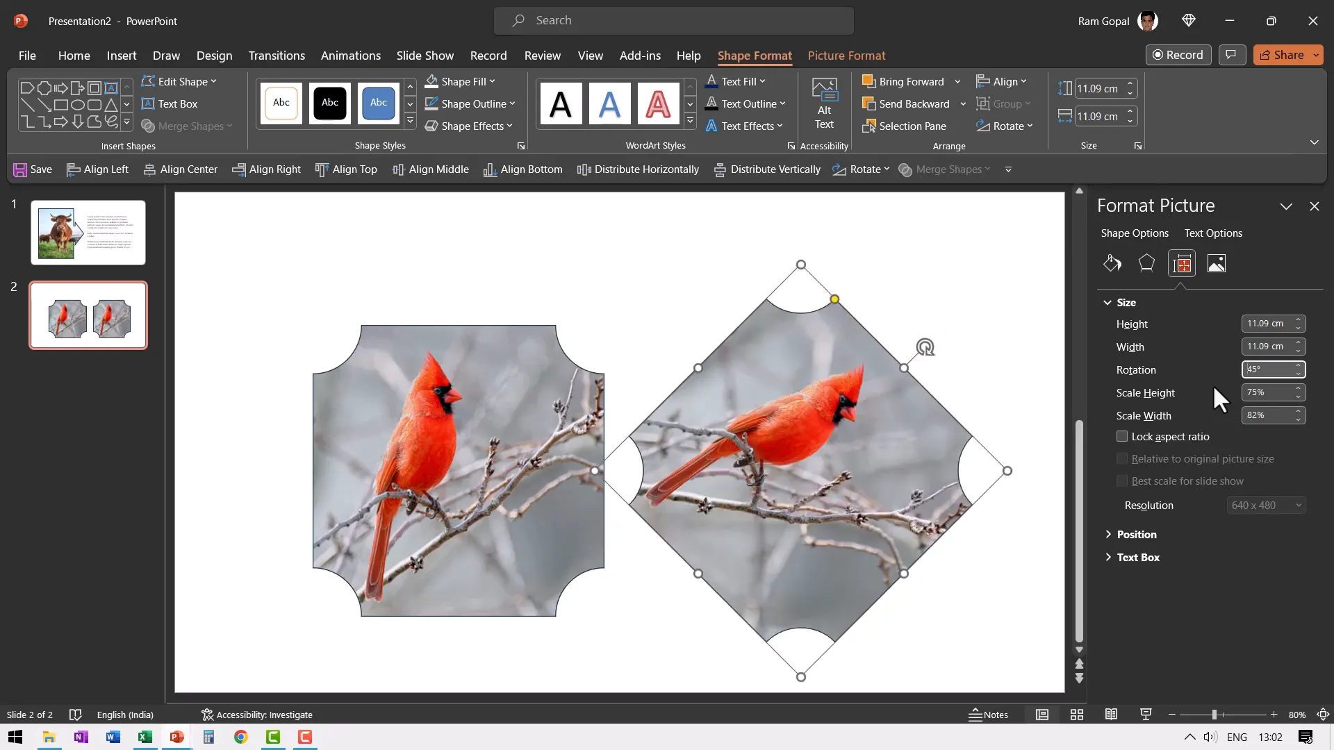 Shape rotated with image inside also rotated