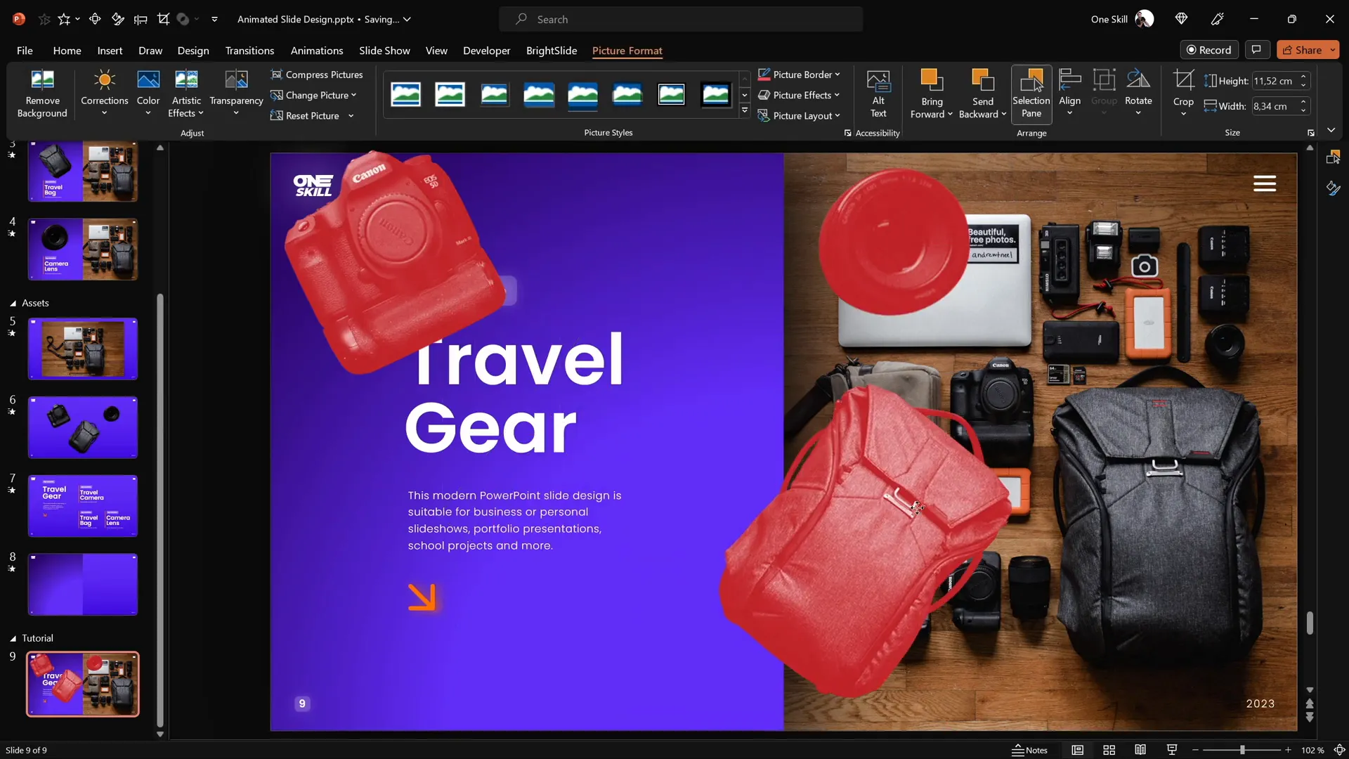 Matching red recolored cutouts on photo for precise alignment
