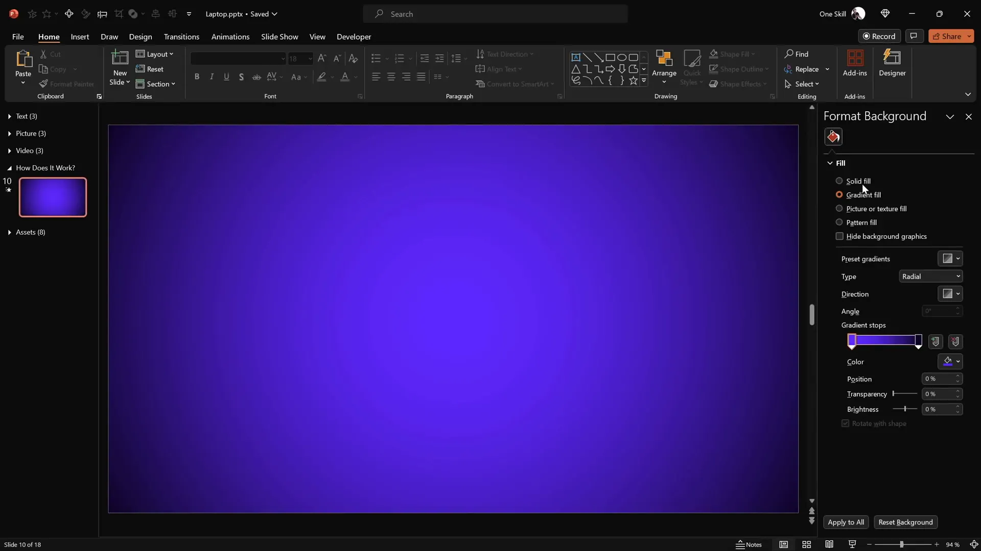 Applying gradient background in PowerPoint