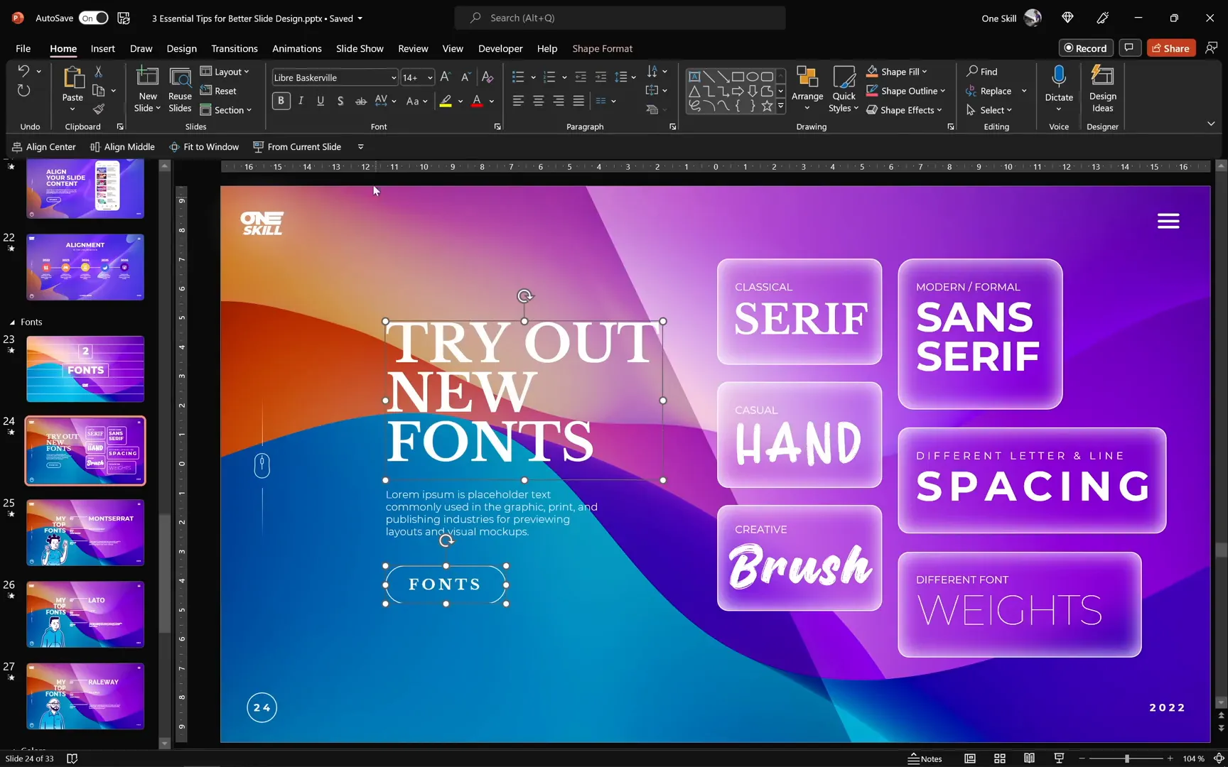 Applying different fonts and adjusting letter and line spacing