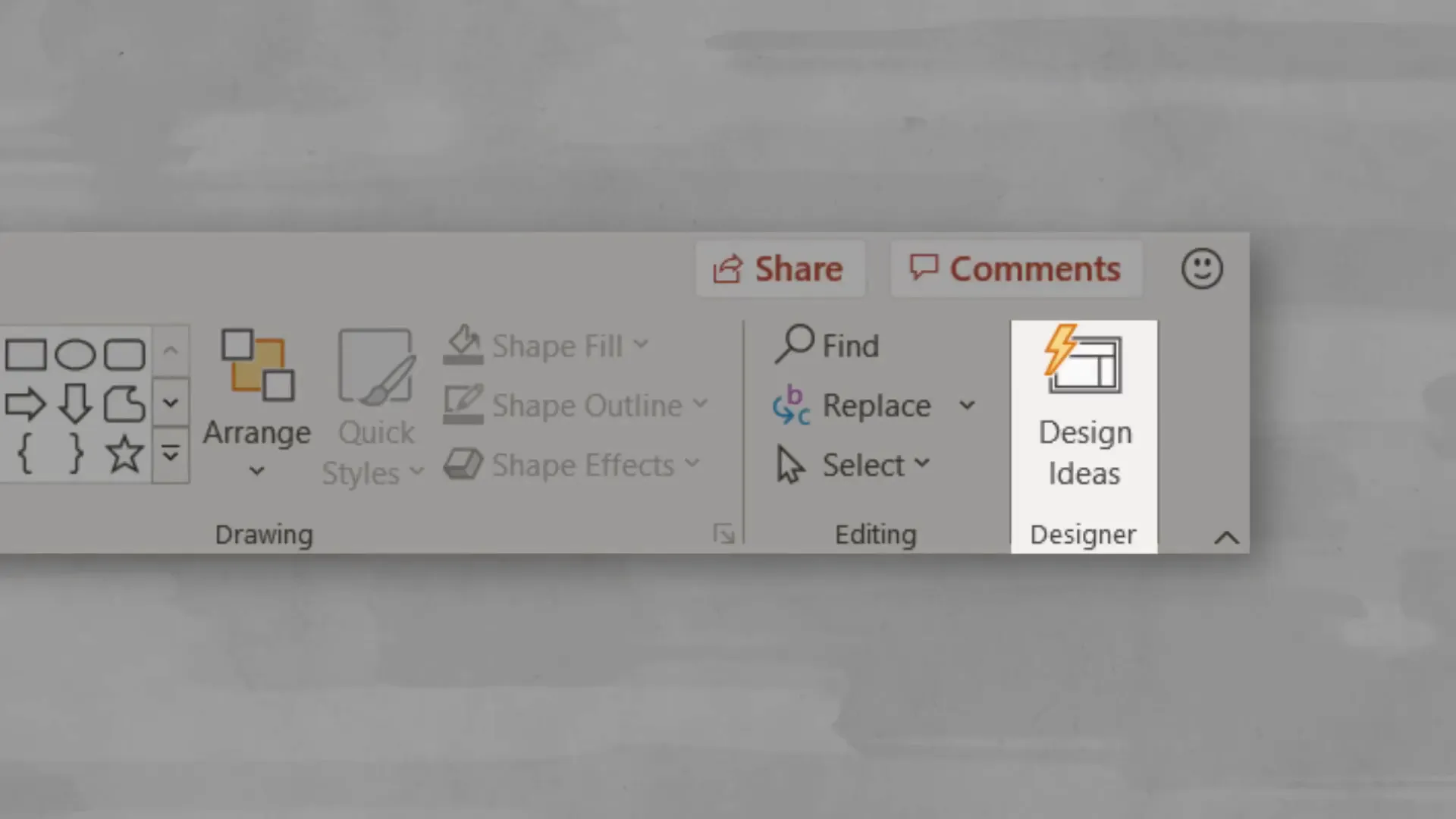 PowerPoint Design Ideas feature showing suggestions