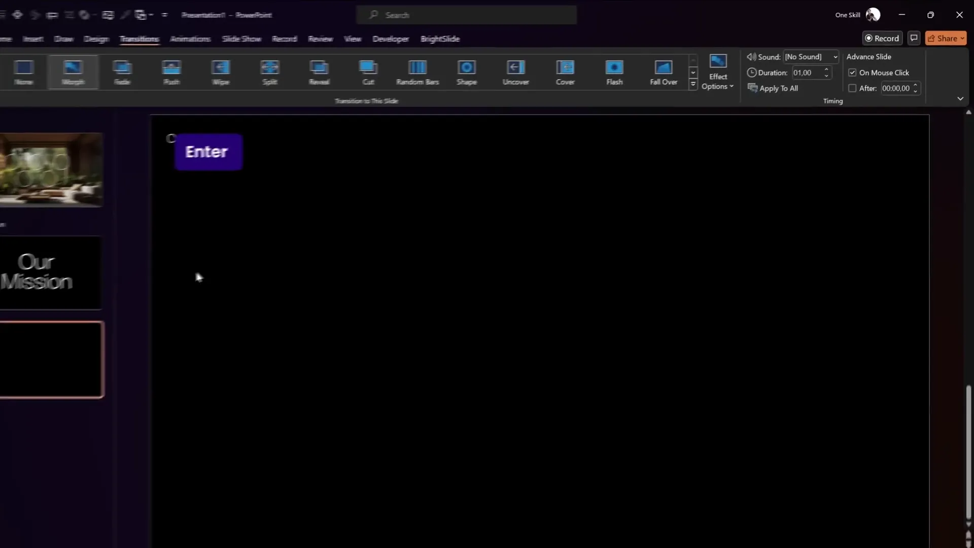 Smaller text boxes aligned top left with morph transition