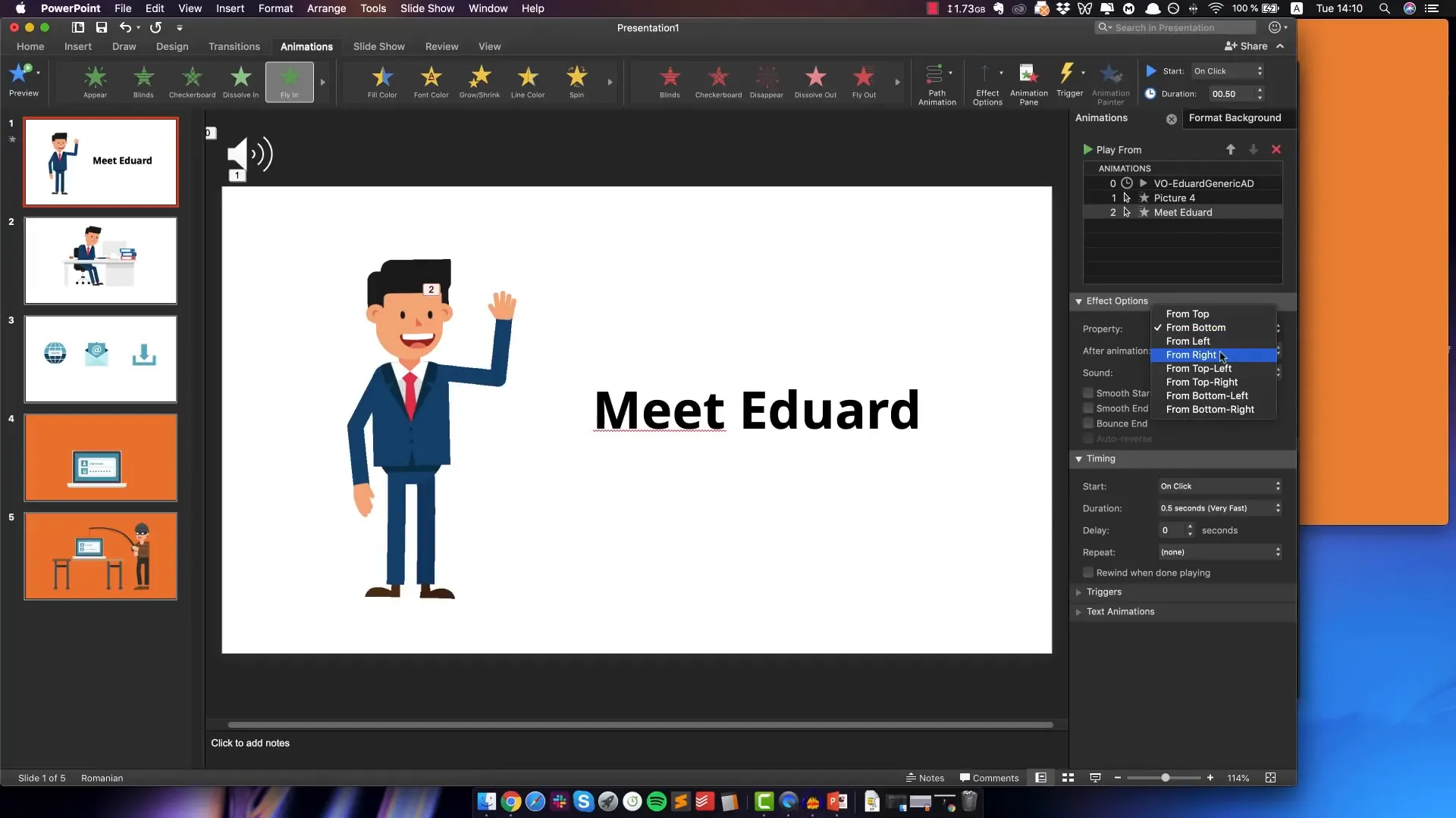 Configuring animations in PowerPoint